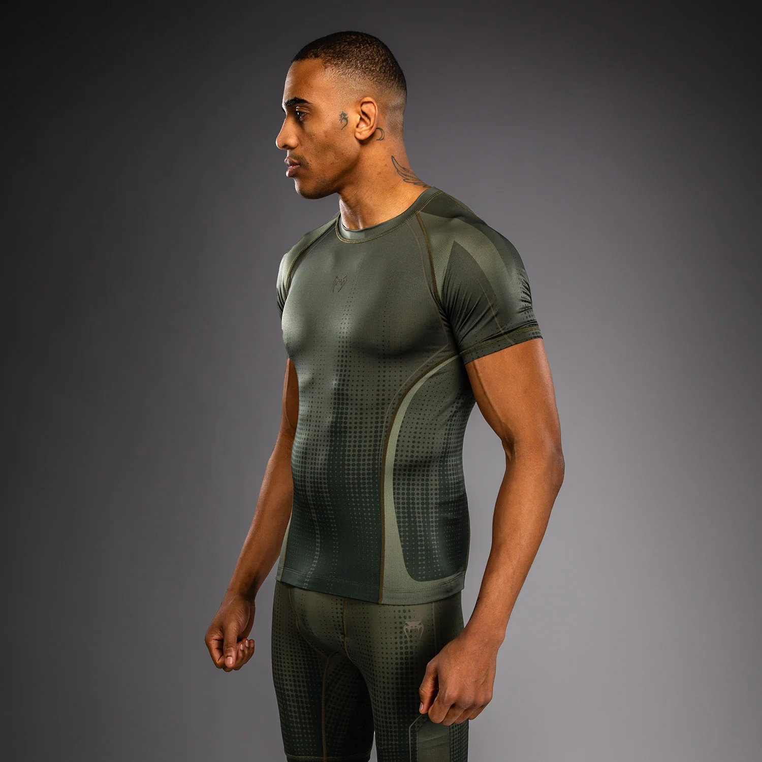 Venum Stealth Short Sleeve Rashguard - Khaki/Dark Green - Image 2