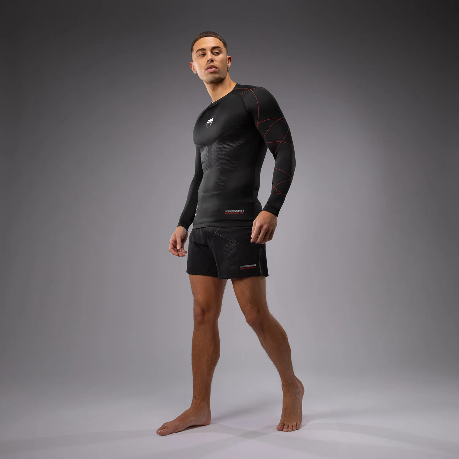 Venum Tactical XT Men's Long Sleeve Rashguard - Black/Fire Red - Image 2