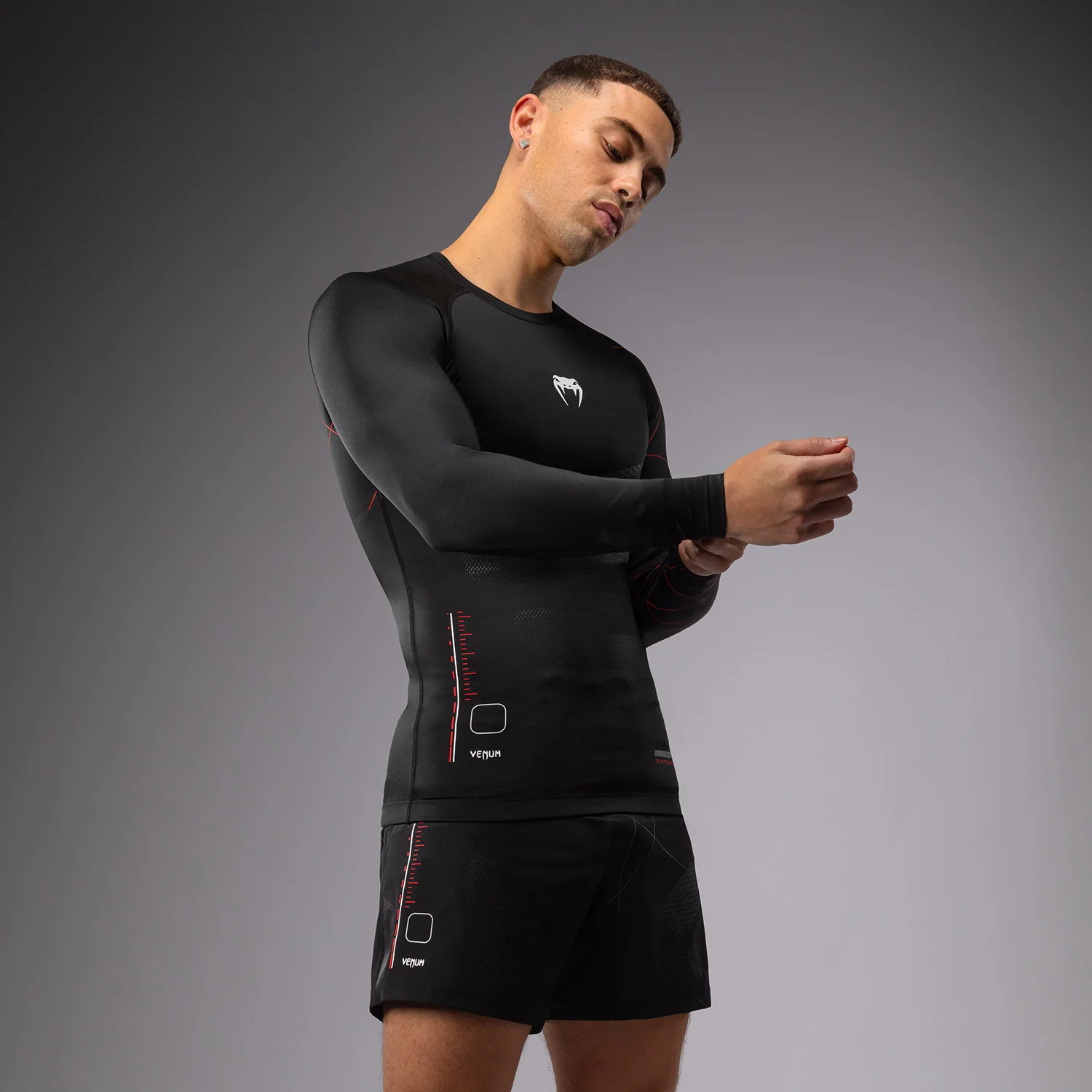 Venum Tactical XT Men's Long Sleeve Rashguard - Black/Fire Red - Image 3