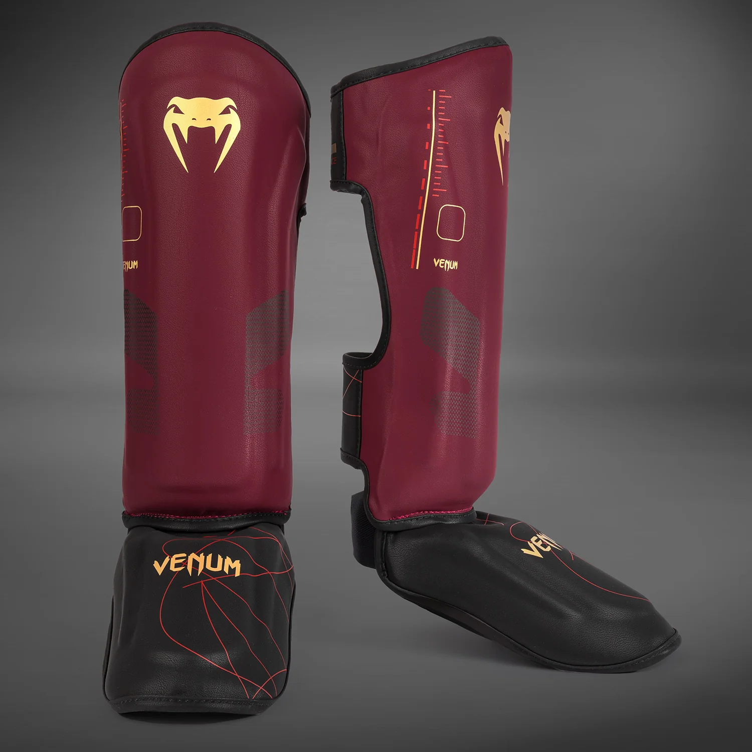 Venum Tactical XT Shinguards - Black/Burgundy/Gold - Image 2