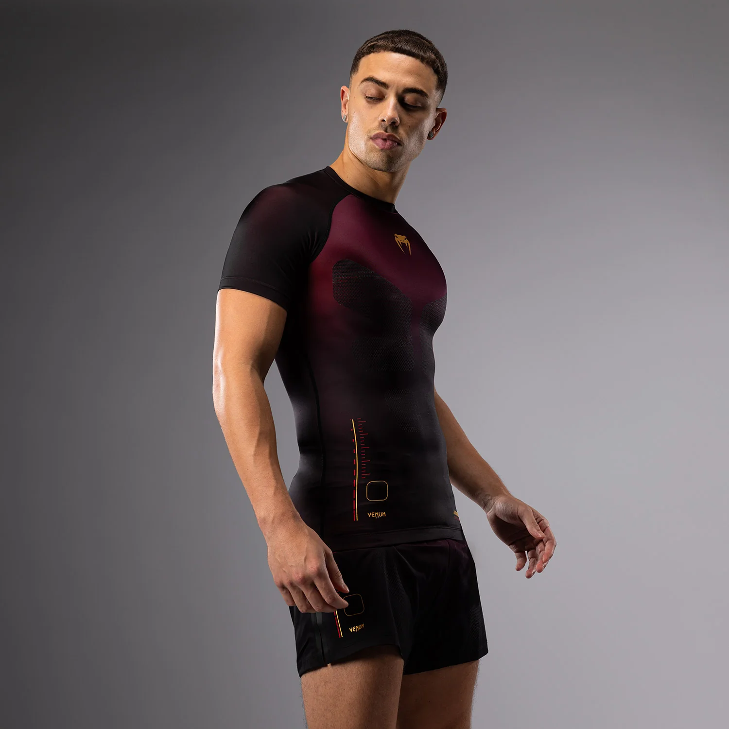 Venum Tactical XT Short Sleeve Rashguard - Black/Burgundy/Gold - Image 3