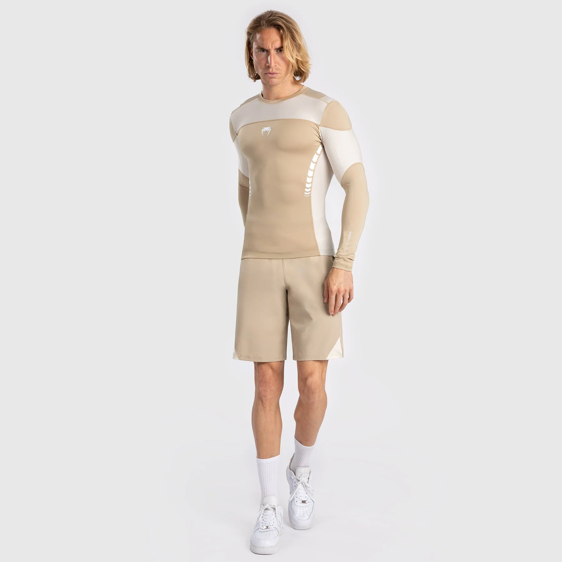 Venum Tempest Men's Long Sleeve Rashguard - Beige/Sand - Image 6
