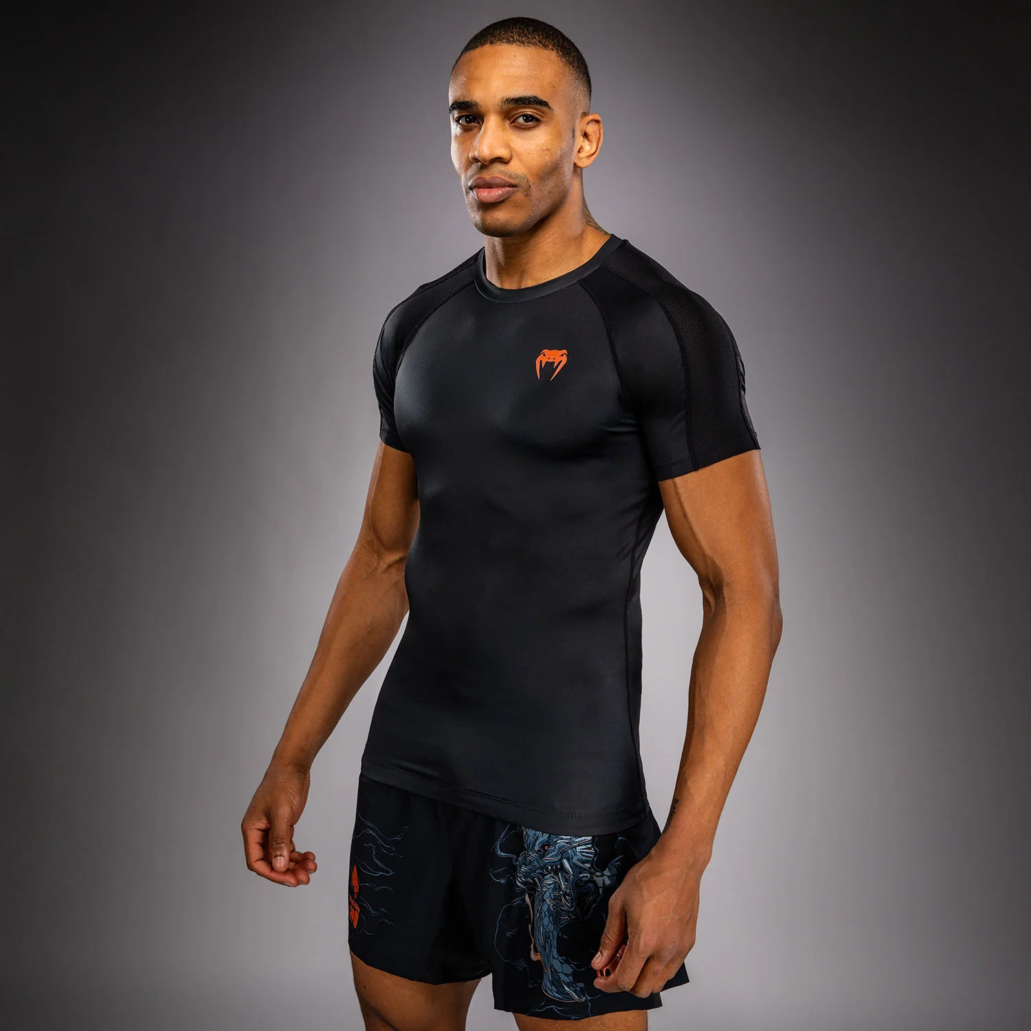 Venum Thunder Dragon Short Sleeves Rashguard - Black/Grey/Copper - Image 4