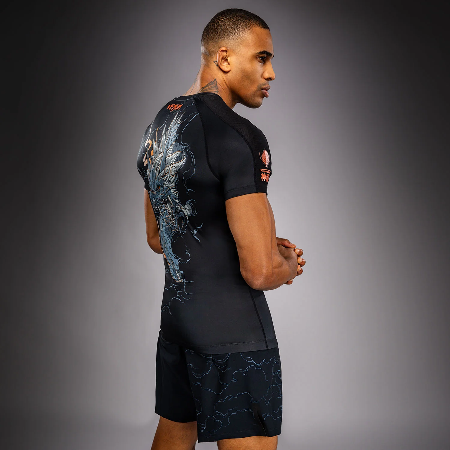 Venum Thunder Dragon Short Sleeves Rashguard - Black/Grey/Copper - Image 5