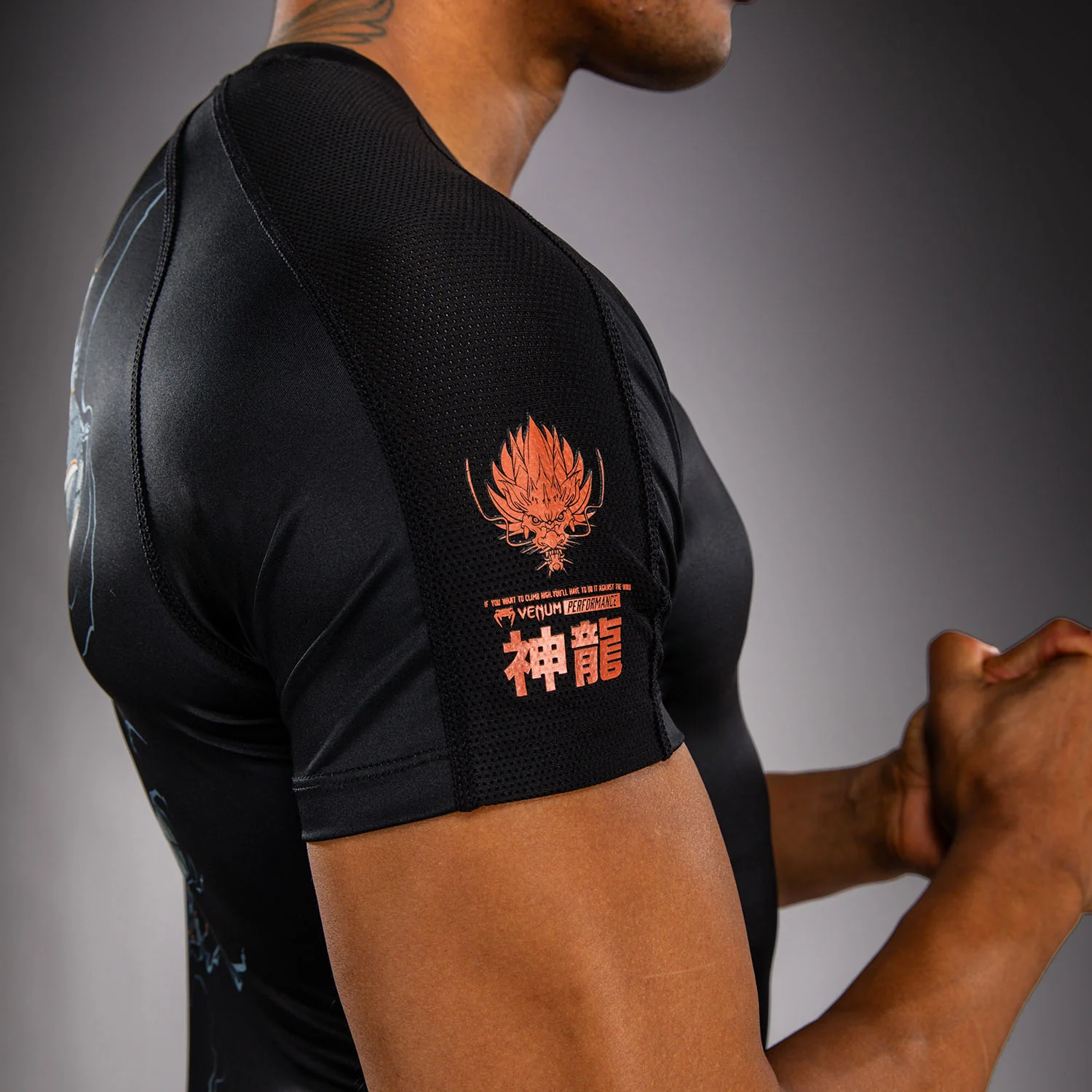 Venum Thunder Dragon Short Sleeves Rashguard - Black/Grey/Copper - Image 7