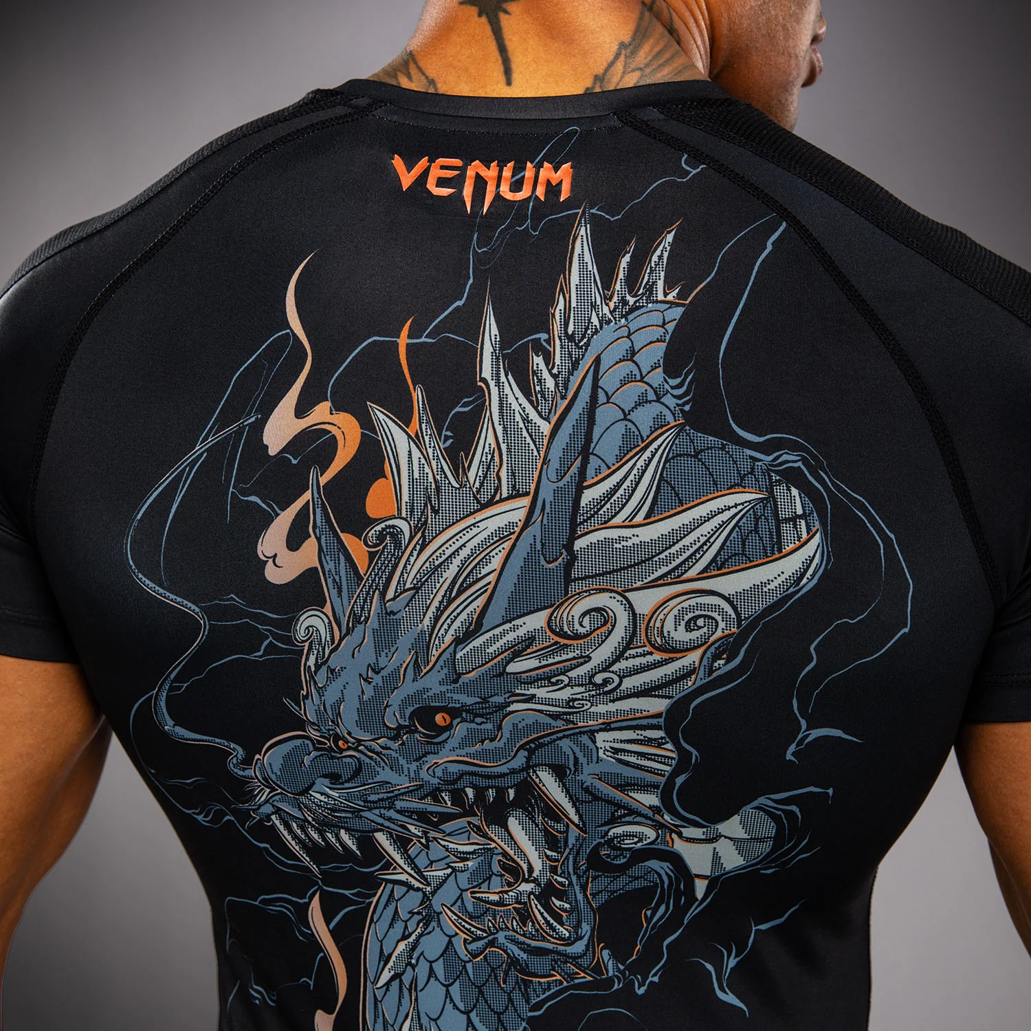 Venum Thunder Dragon Short Sleeves Rashguard - Black/Grey/Copper - Image 8
