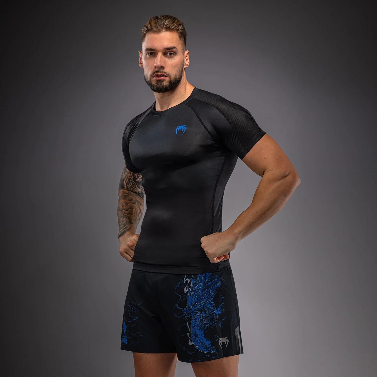 Venum Thunder Dragon Short Sleeves Rashguard - Black/Royal Blue