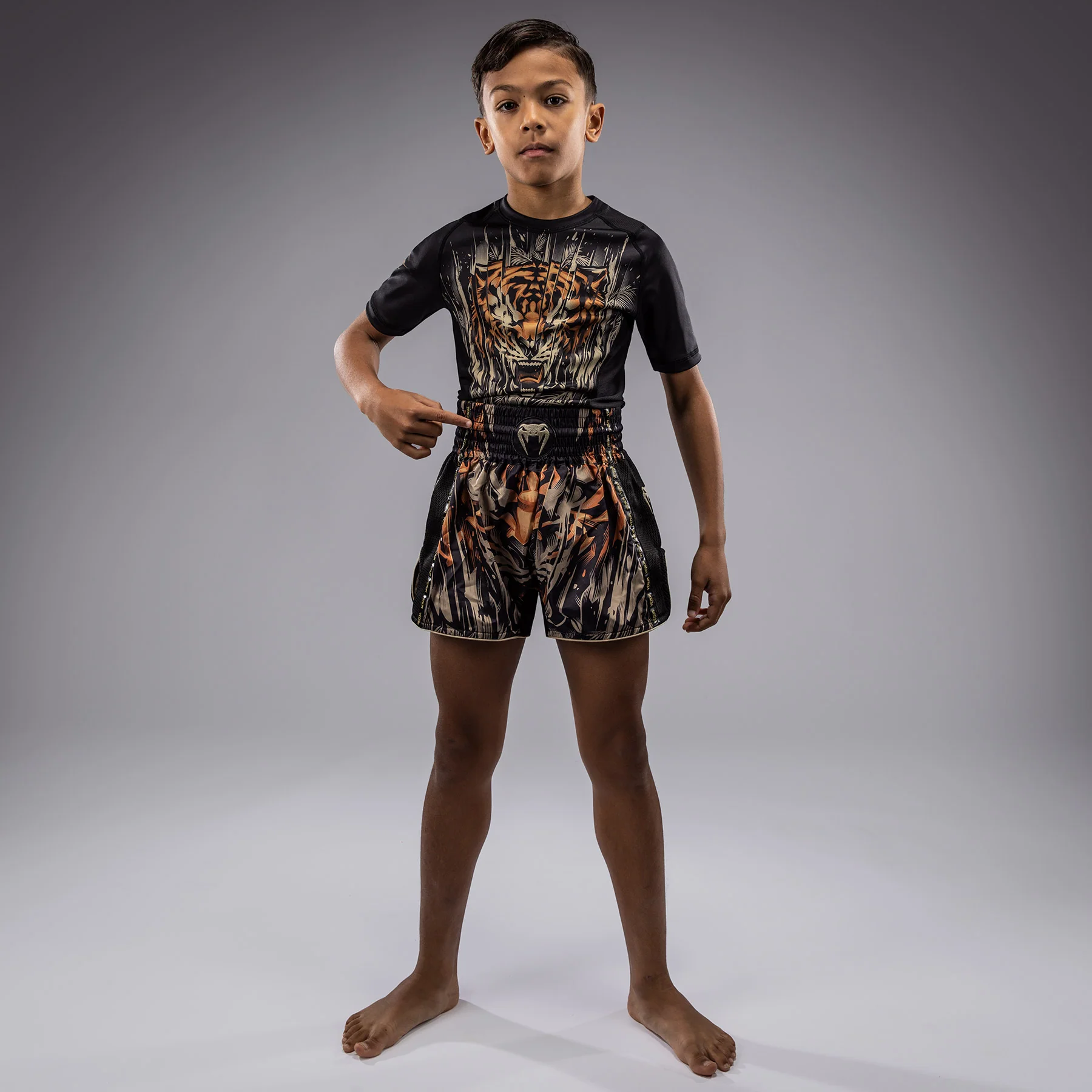 Venum Tiger Kids Muay Thai Shorts - Black/Neon Orange