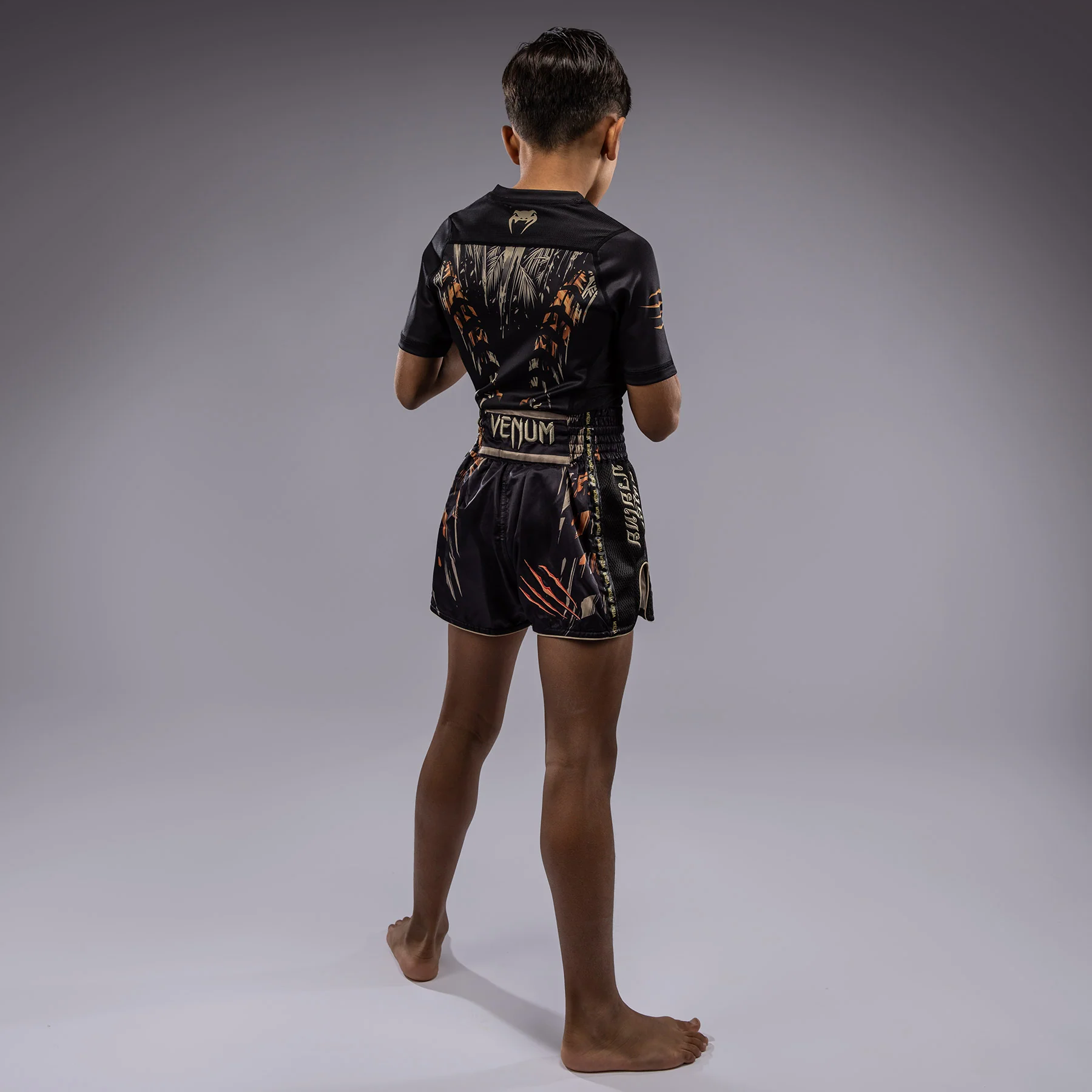 Venum Tiger Kids Muay Thai Shorts - Black/Neon Orange - Image 3