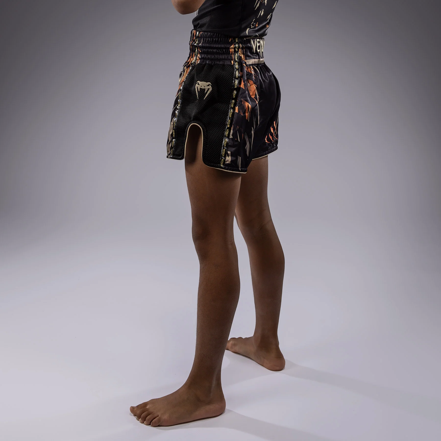 Venum Tiger Kids Muay Thai Shorts - Black/Neon Orange - Image 6