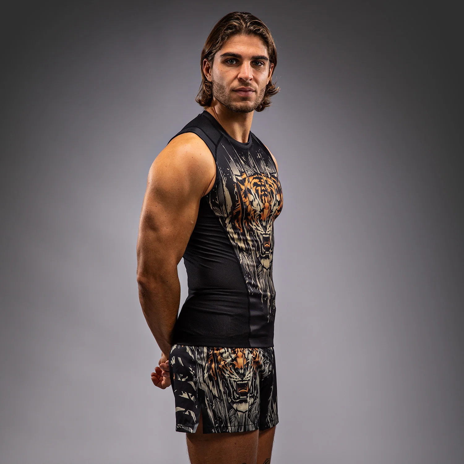 Venum Tiger Men's Sleeveless Rashguard - Black/Neon Orange - Image 3
