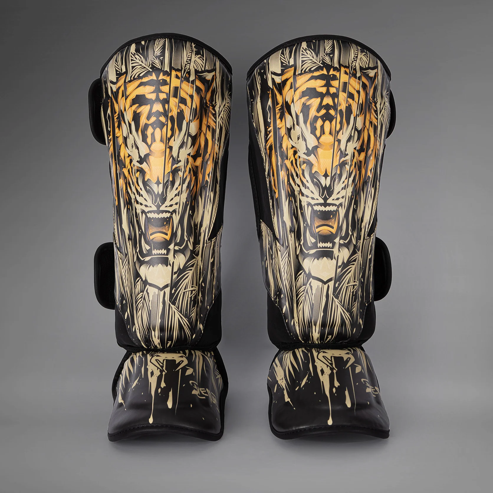Venum Tiger Shin Guards - Black/Neon Orange - Image 2