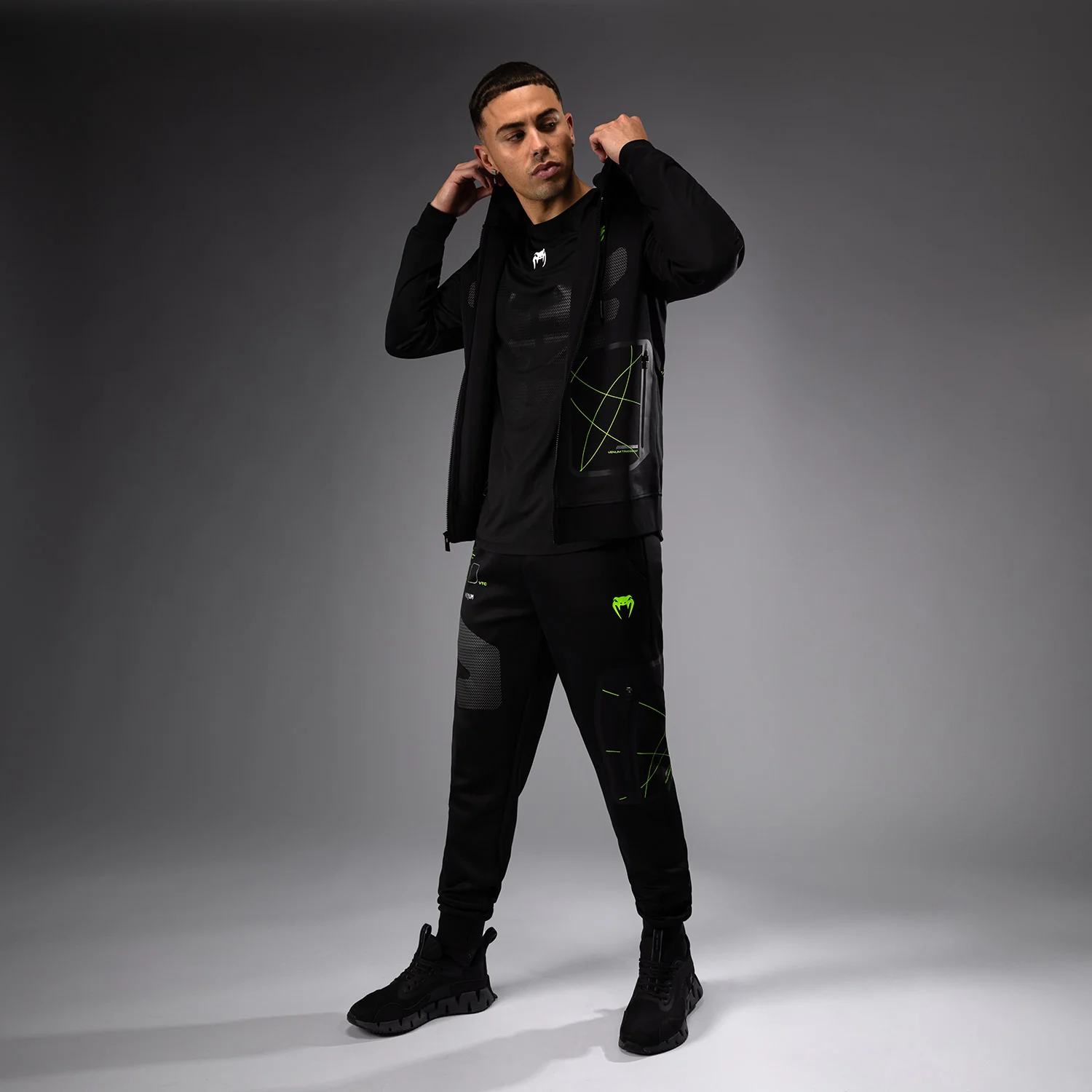 Venum Training Camp 4.0 Full Zip Hoodie - Black/Neon Green - Image 3
