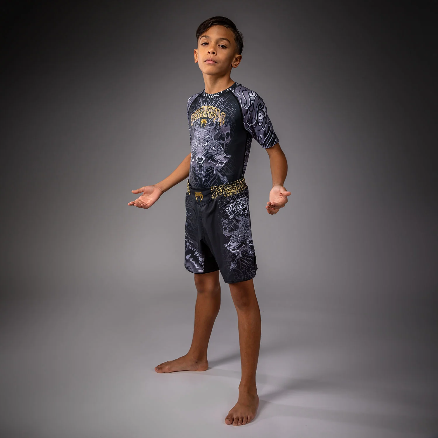 Venum Wolf Atak Kids Fightshorts - Black/Grey - Image 7