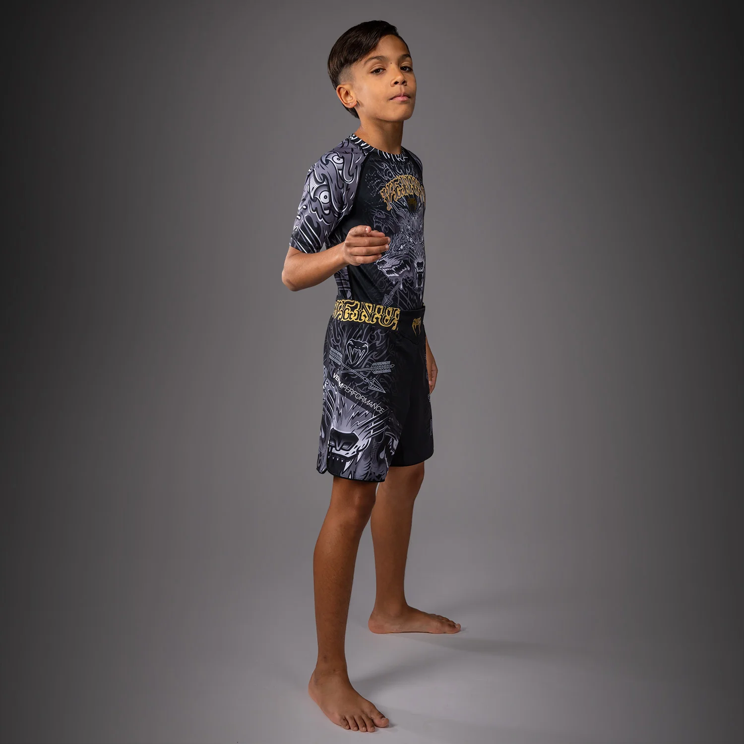 Venum Wolf Atak Kids Short Sleeve Rashguard - Black/Grey - Image 4