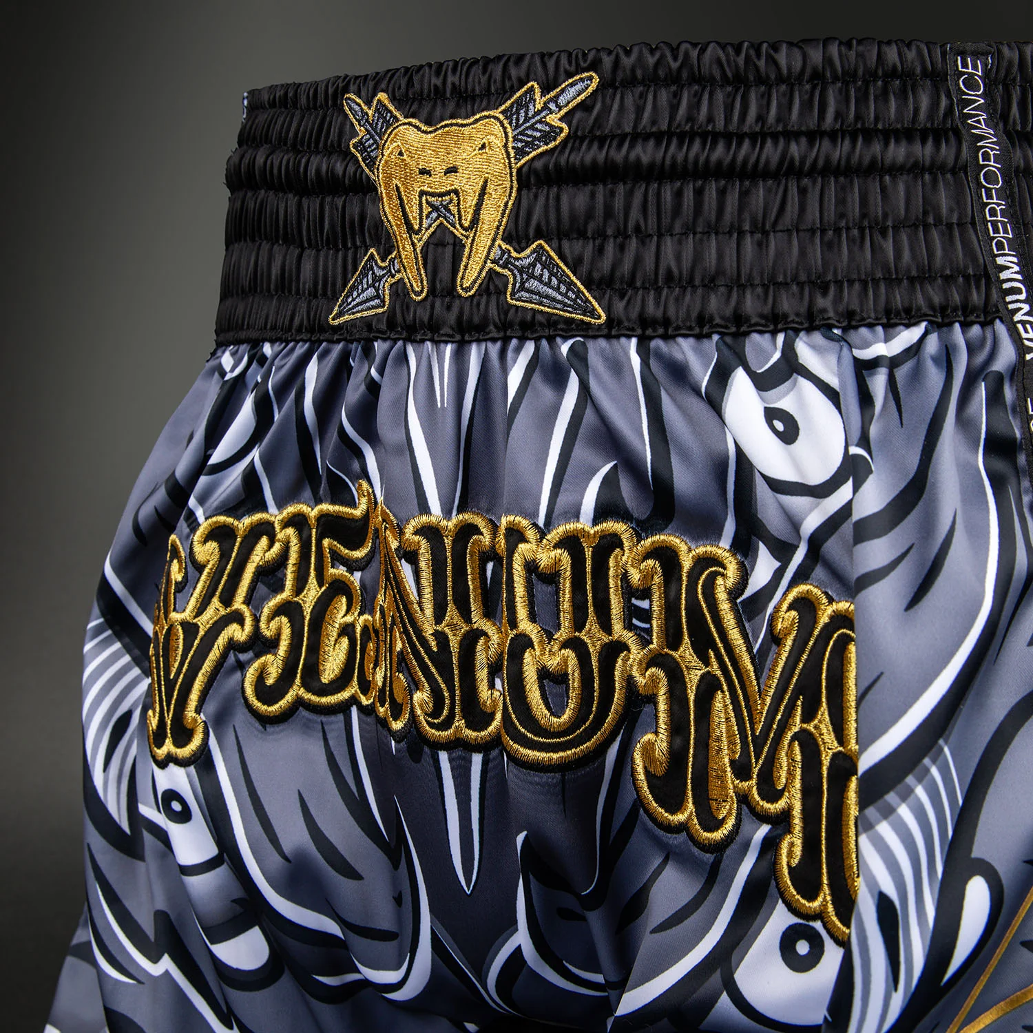 Venum Wolf Atak Muay Thai Shorts - Black/Grey - Image 6