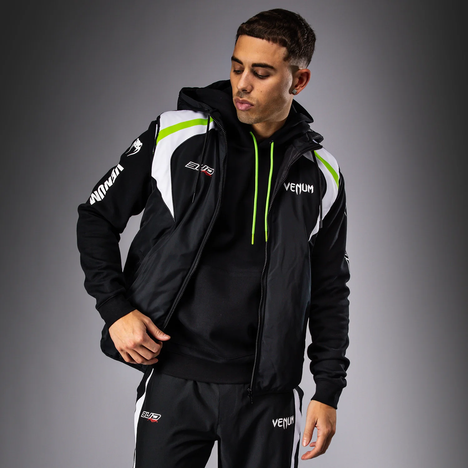 Venum x Bud Racing Men's Sleeveless Down Jacket - Black/White/Lime Green