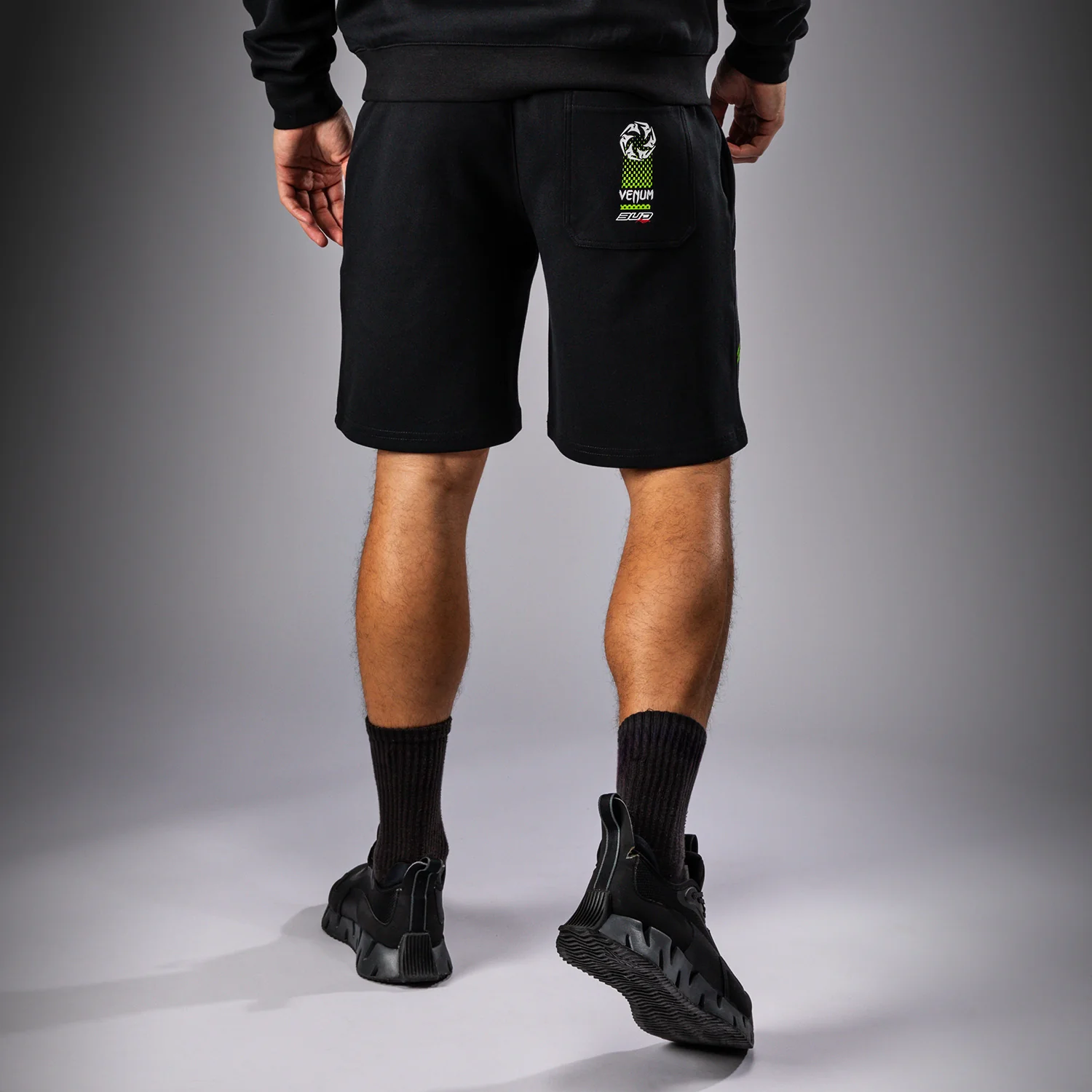 Venum x Bud Racing Men’s Cotton Shorts - Black/White/Lime Green - Image 4