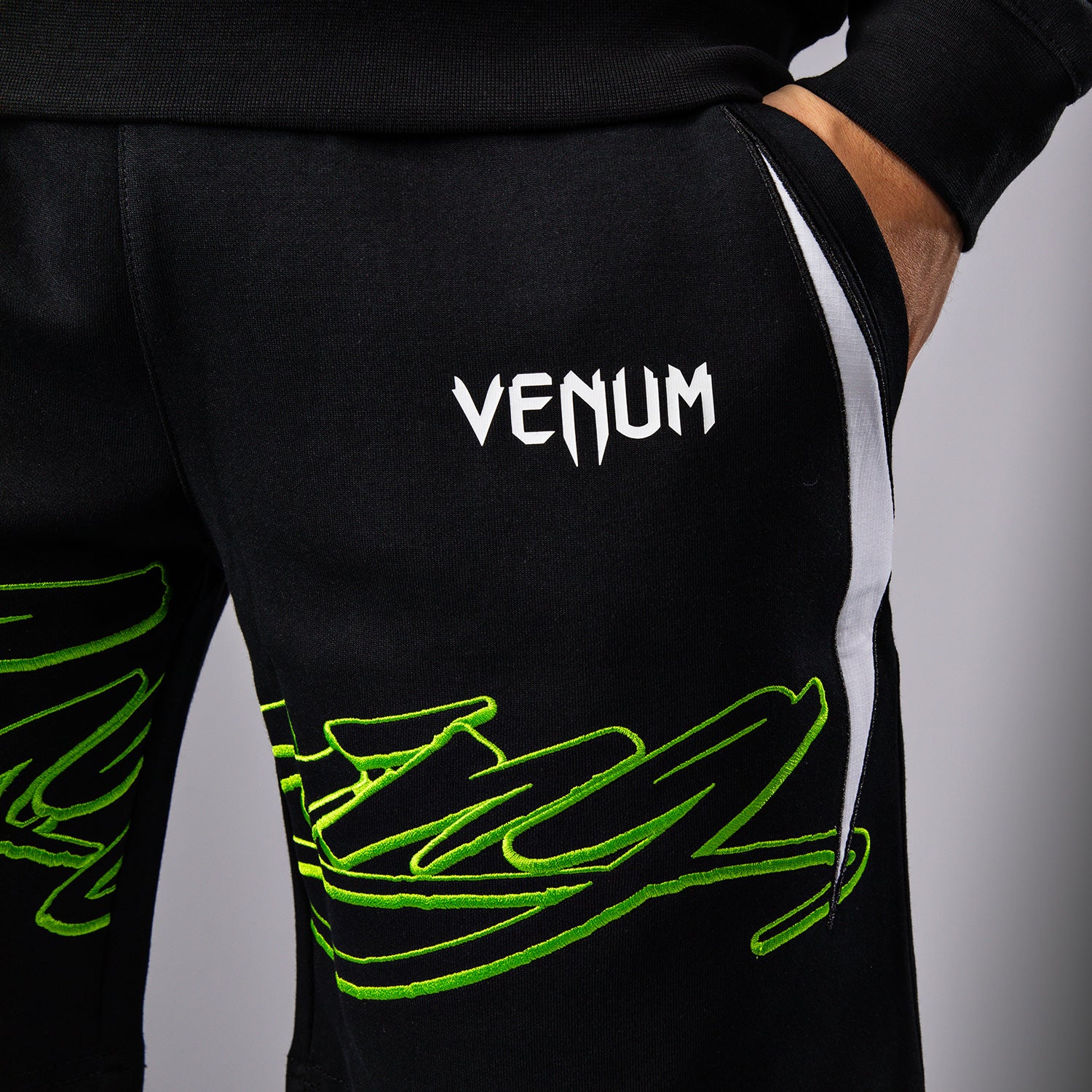 Venum x Bud Racing Men’s Cotton Shorts - Black/White/Lime Green - Image 6