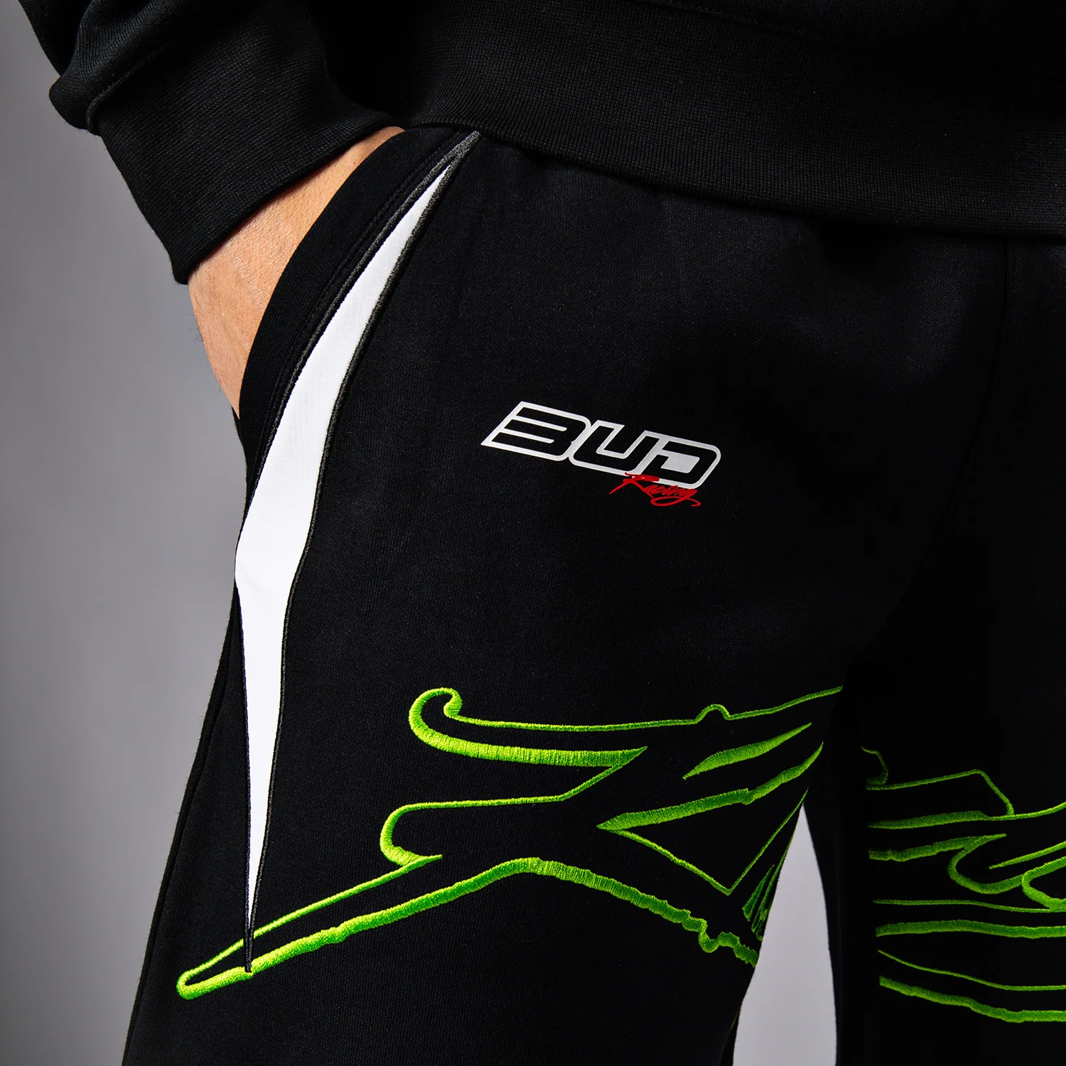 Venum x Bud Racing Men’s Cotton Shorts - Black/White/Lime Green - Image 7