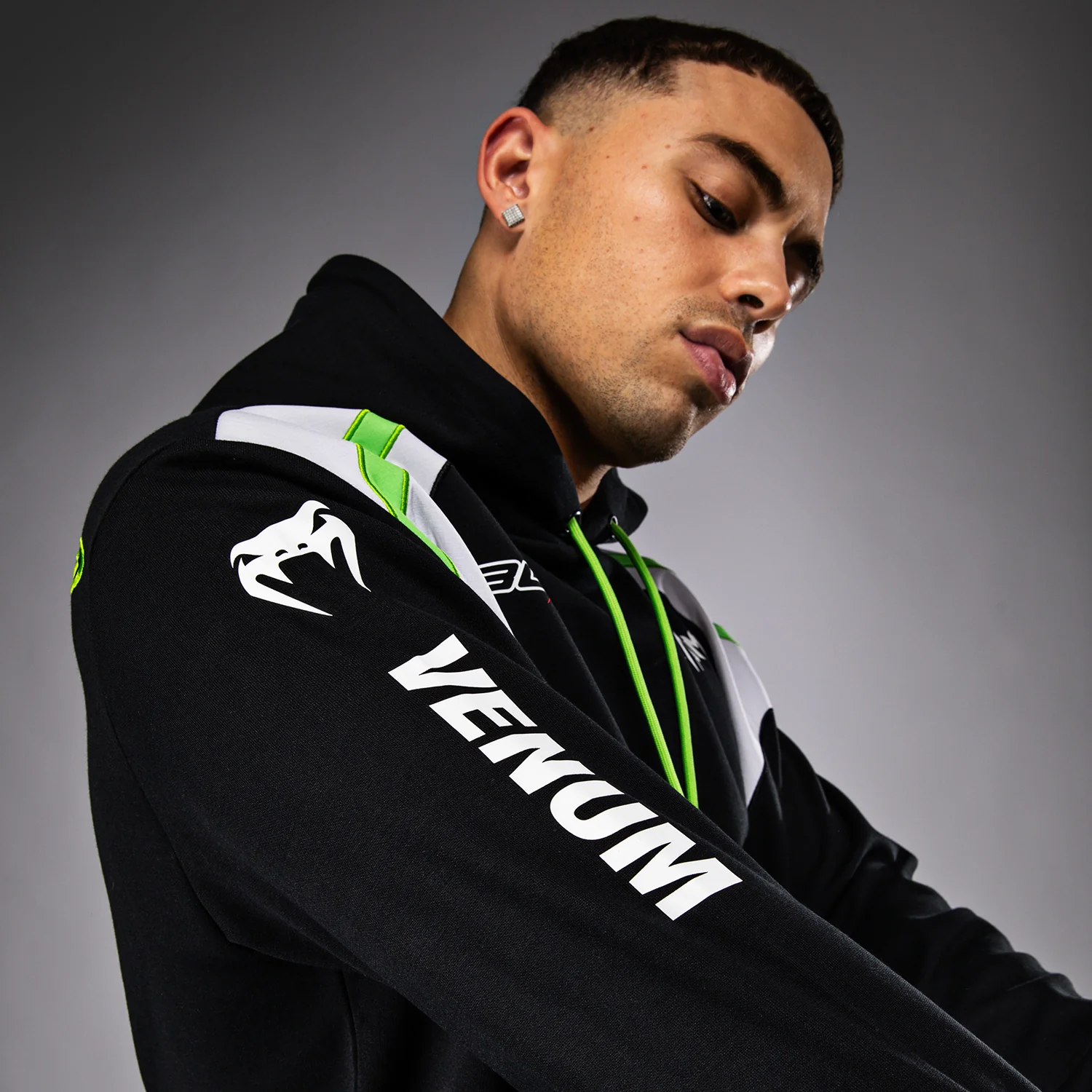 Venum x Bud Racing Men’s Hoodie - Black/White/Lime Green - Image 6