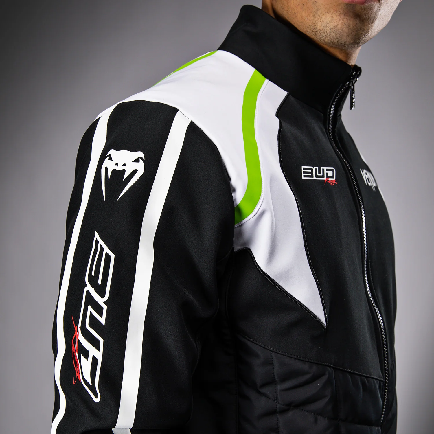 Venum x Bud Racing Men’s Jacket - Black/White/Lime Green - Image 8