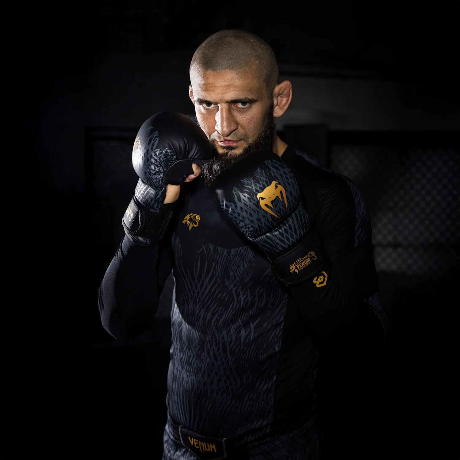 Venum x Chimaev Sparring Gloves - Black/Gold - Image 2