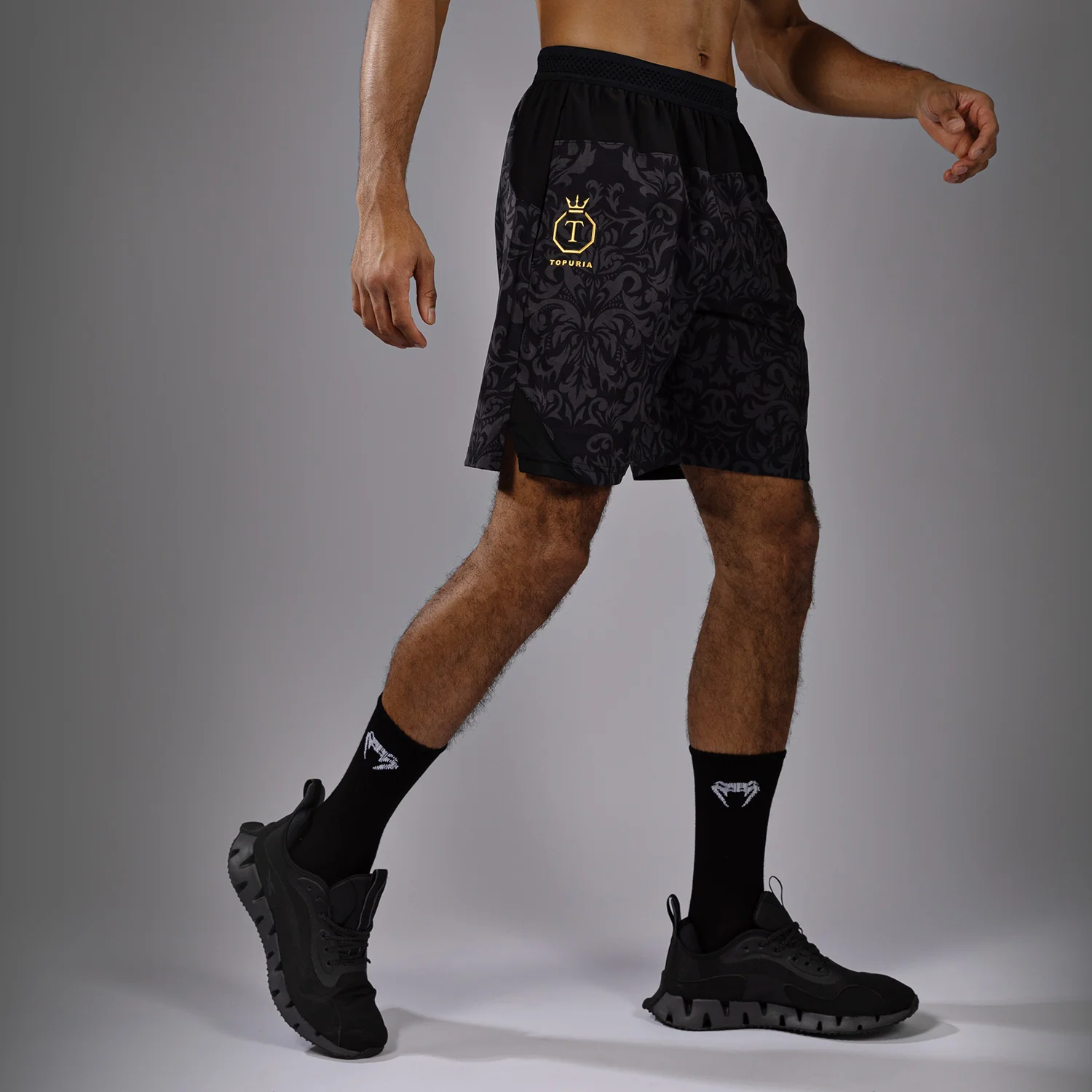 Venum x Topuria Unmatched Edition Training Shorts - Black/Gold - Image 3