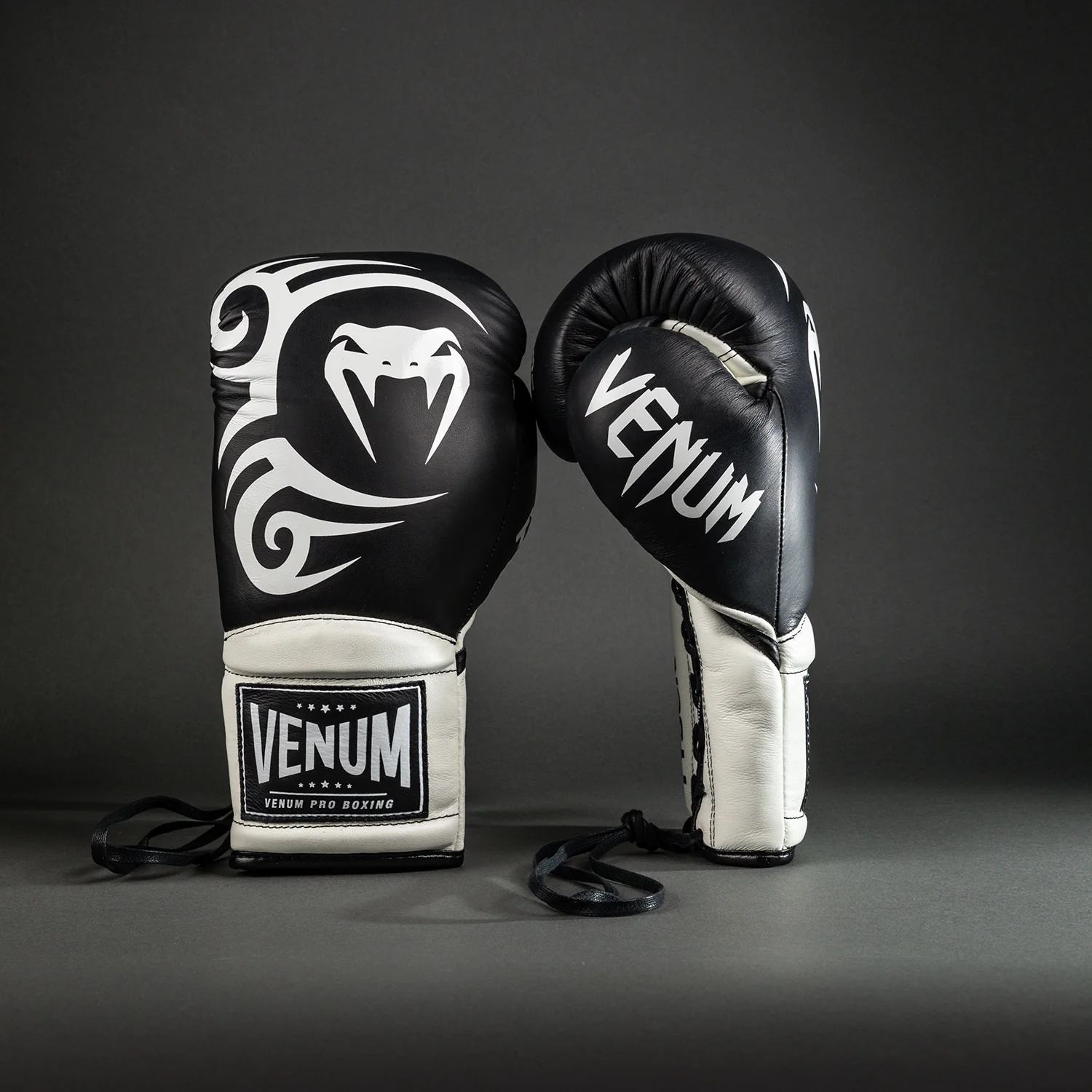 Venum Giant 2.0 Mike Tyson Pro Boxing Gloves with Laces - Deep Black/Optical White - Image 2