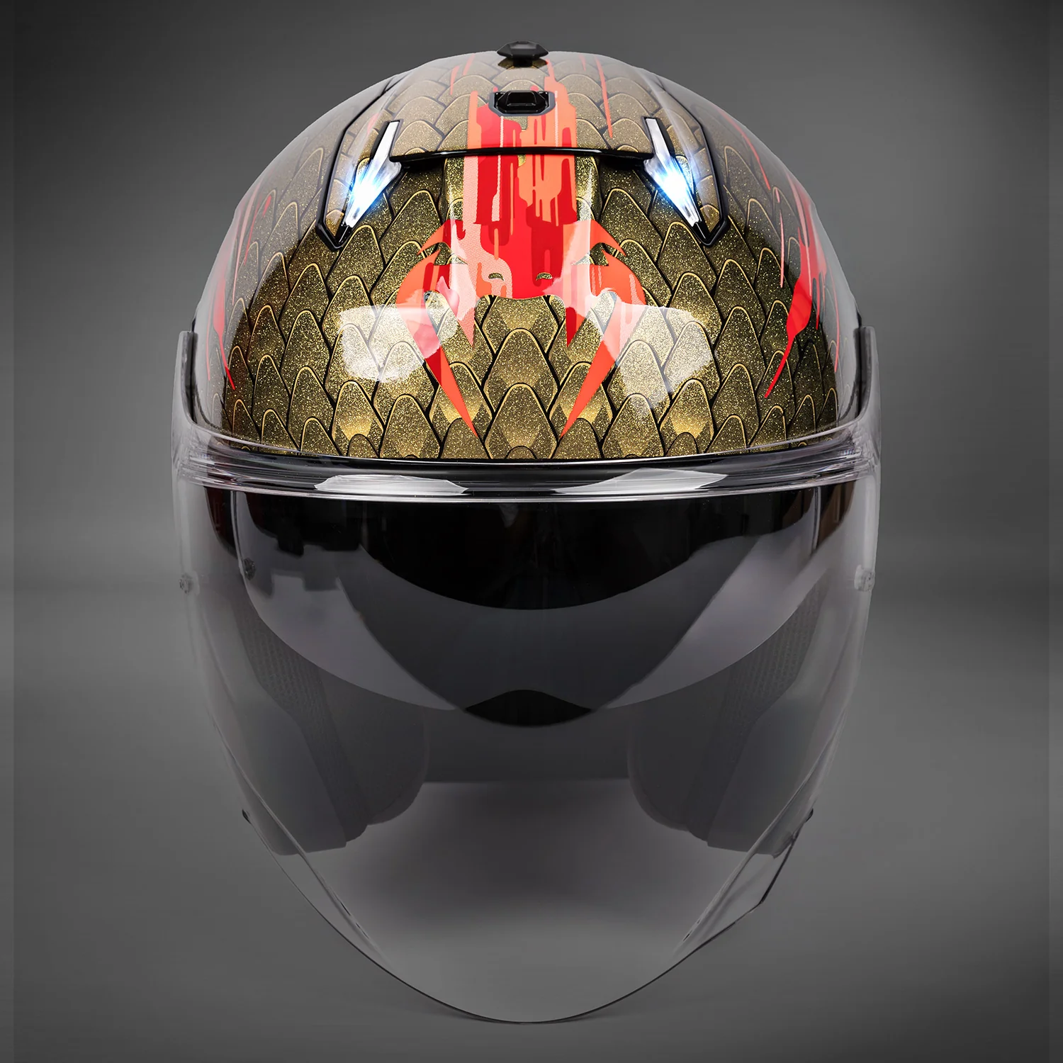 Venum x Shark SKWAL i3 JET Motorcycle Helmet - Red/Gold - Image 2