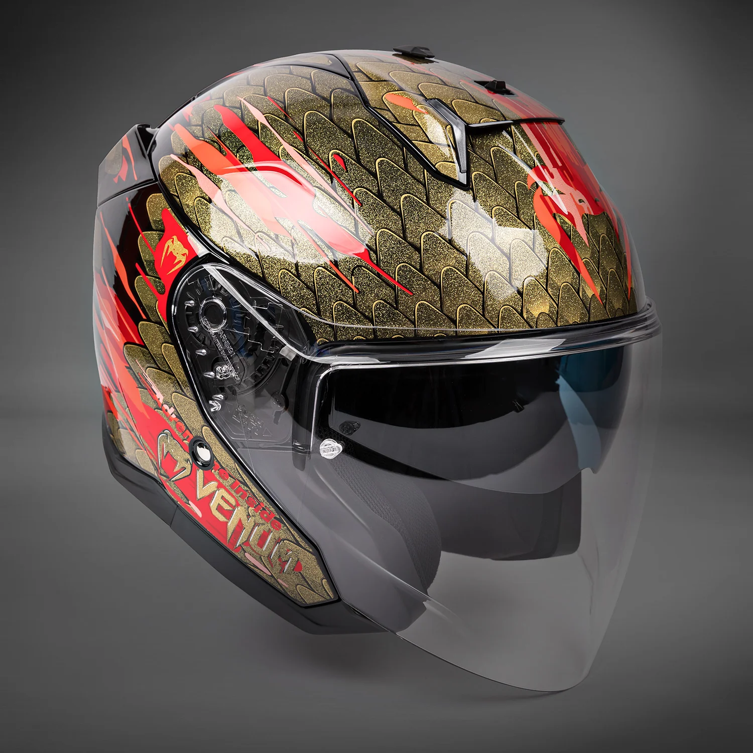 Venum x Shark SKWAL i3 JET Motorcycle Helmet - Red/Gold - Image 3