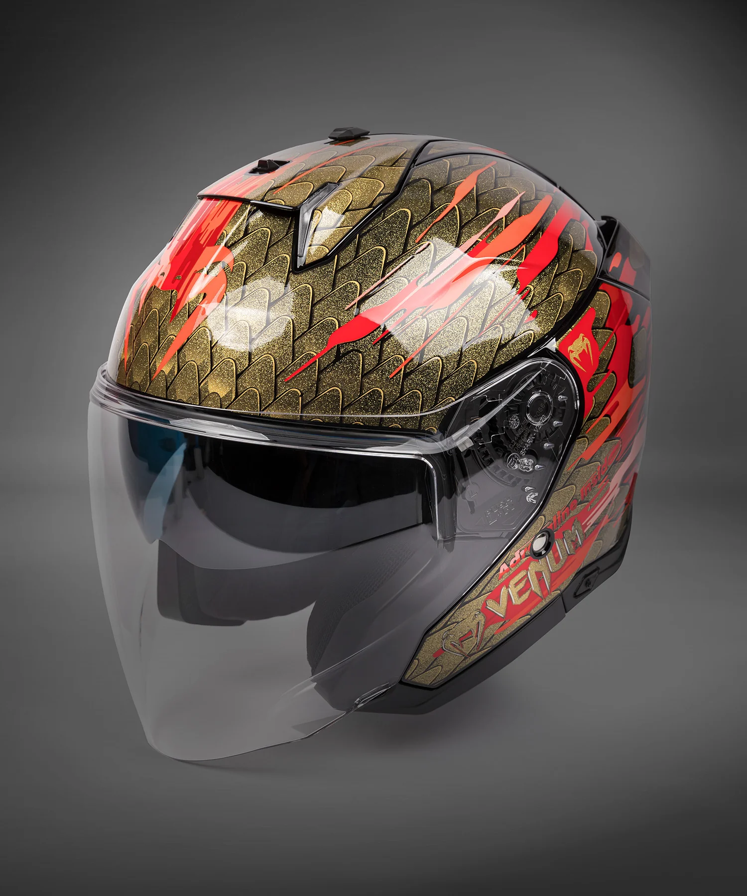 Venum x Shark SKWAL i3 JET Motorcycle Helmet - Red/Gold - Image 4
