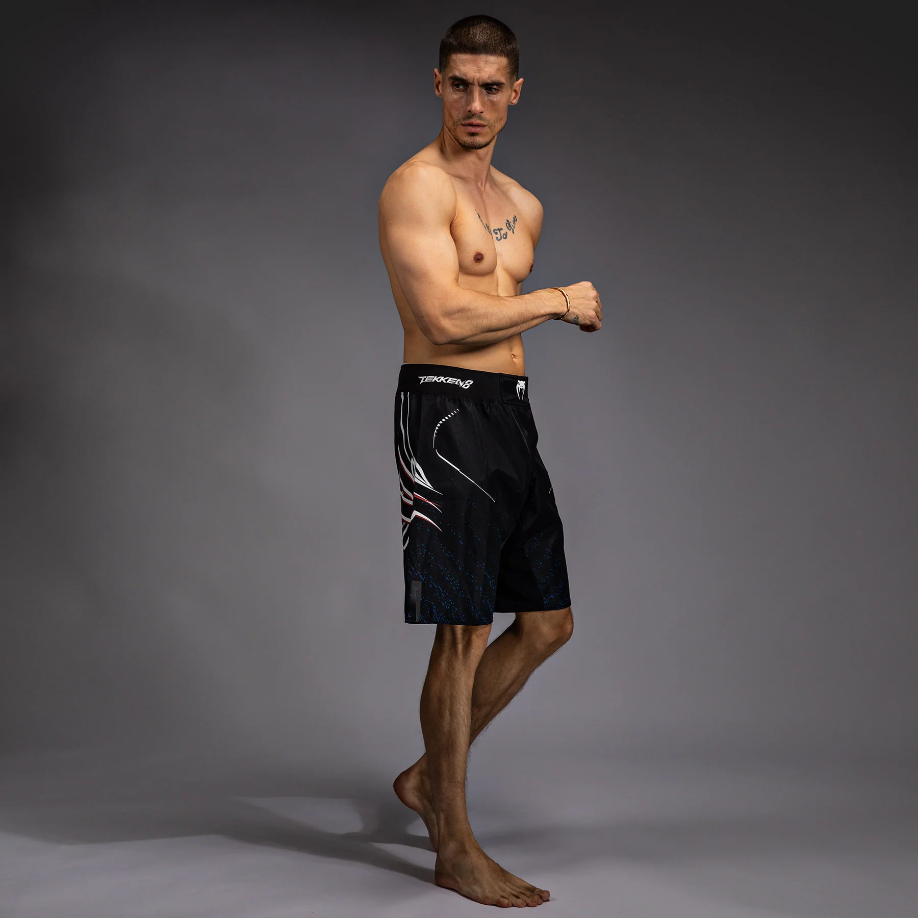 Venum x TEKKEN 8 - Jin Kazama Fight Shorts - Blue/Black/White - Image 2