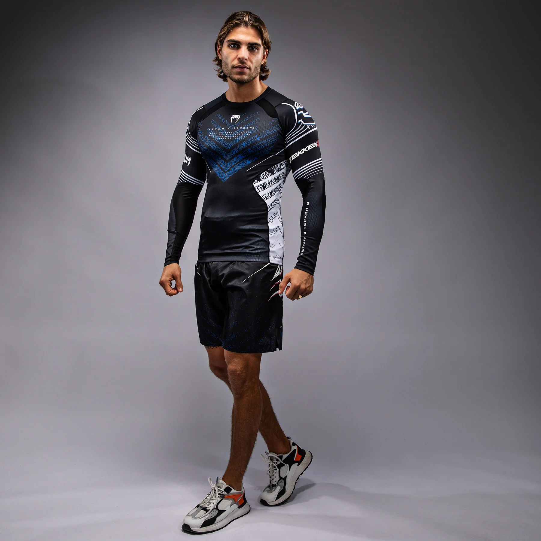Venum x TEKKEN 8 - Jin Kazama Rashguard - Blue/Black/White - Image 2