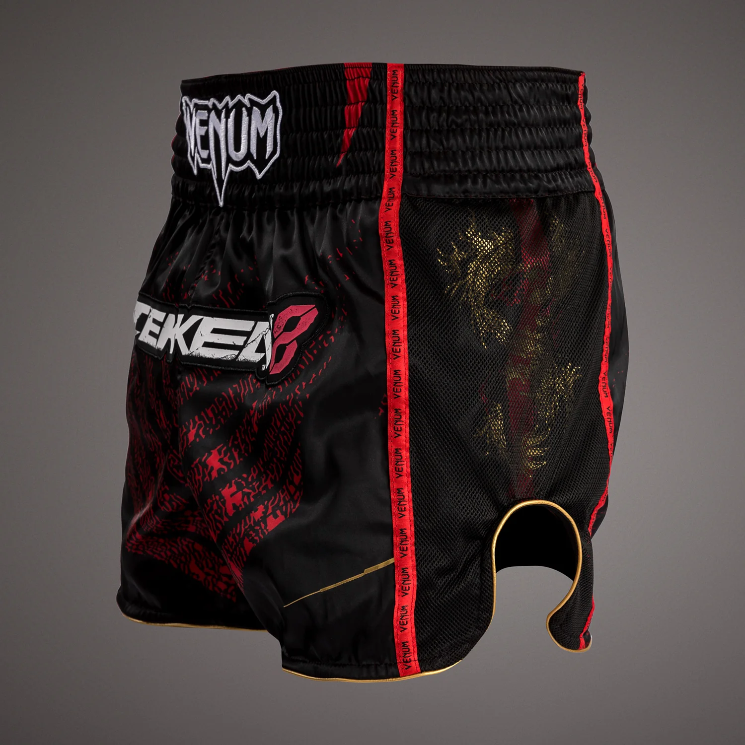 Venum x TEKKEN 8 - Marshall Law Muay Thai Shorts - Black/Red/Gold - Image 2