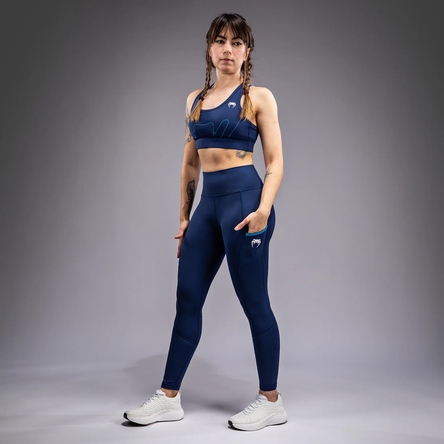 Venum x Top Rank Original Women's 7/8 Leggings - Navy Blue - Image 2