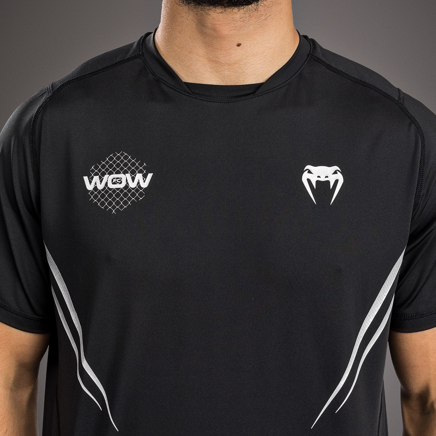Venum x WOW FC Dry-Tech T-Shirt - Black/Silver Grey - Image 2