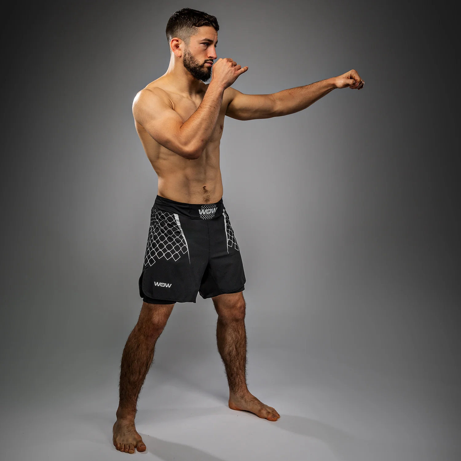 Venum x WOW FC Men’s Fight Shorts - Black/ Silver Grey - Image 2