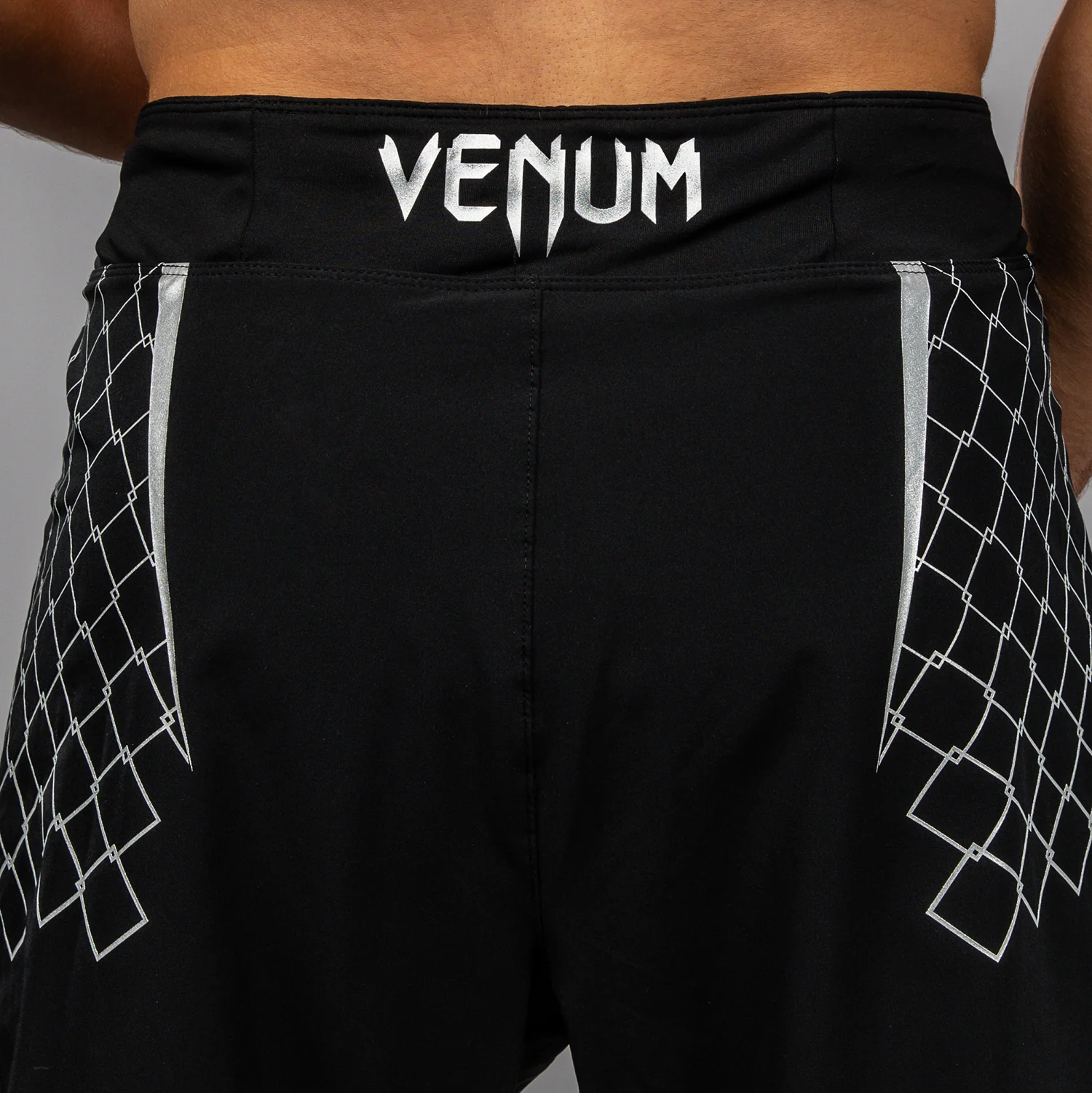 Venum x WOW FC Men’s Fight Shorts - Black/ Silver Grey - Image 4