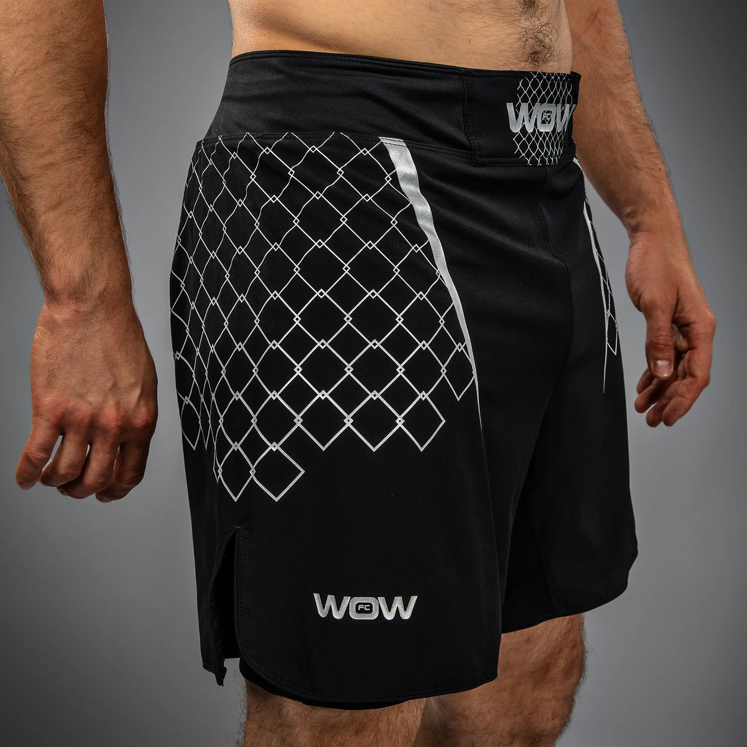 Venum x WOW FC Men’s Fight Shorts - Black/ Silver Grey - Image 5