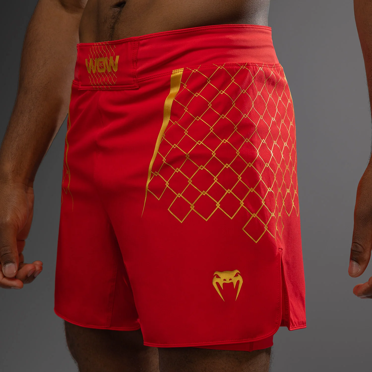 Venum x WOW FC Men’s Fight Shorts - Fury Red/ Gold - Image 7