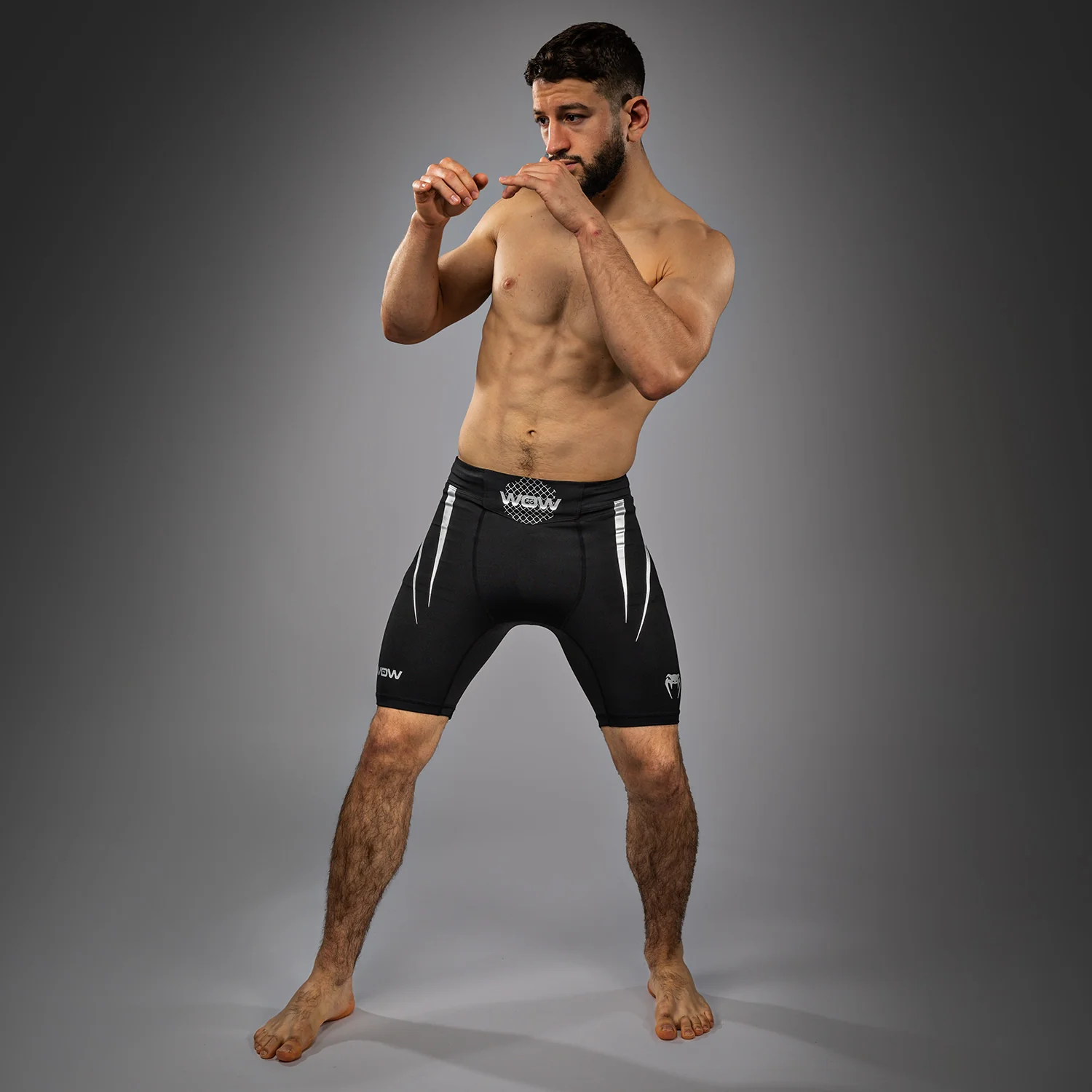 Venum x WOW FC Men’s Vale Tudo Shorts - Black/ Silver Grey - Image 4