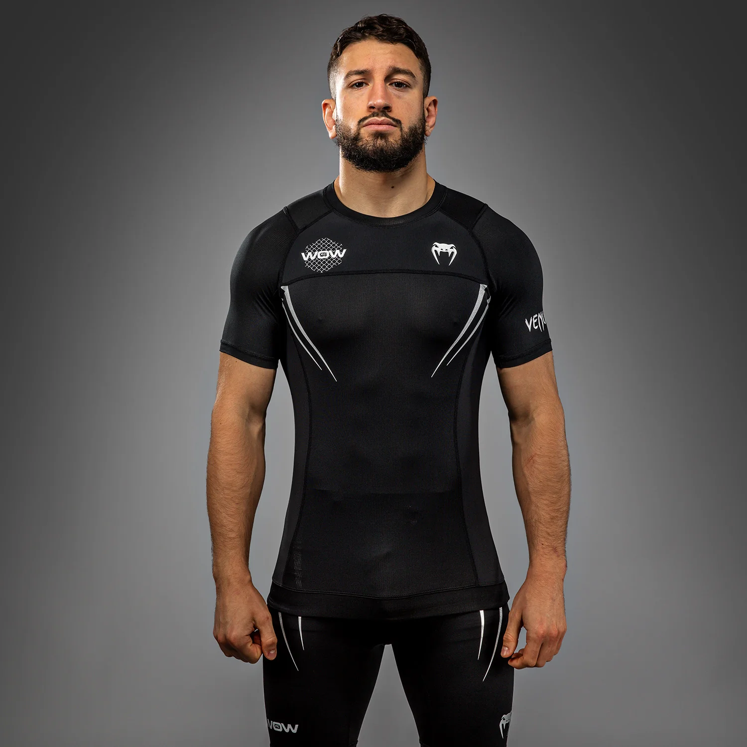 Venum x WOW FC Short Sleeve Rashguard - Black/ Silver Grey