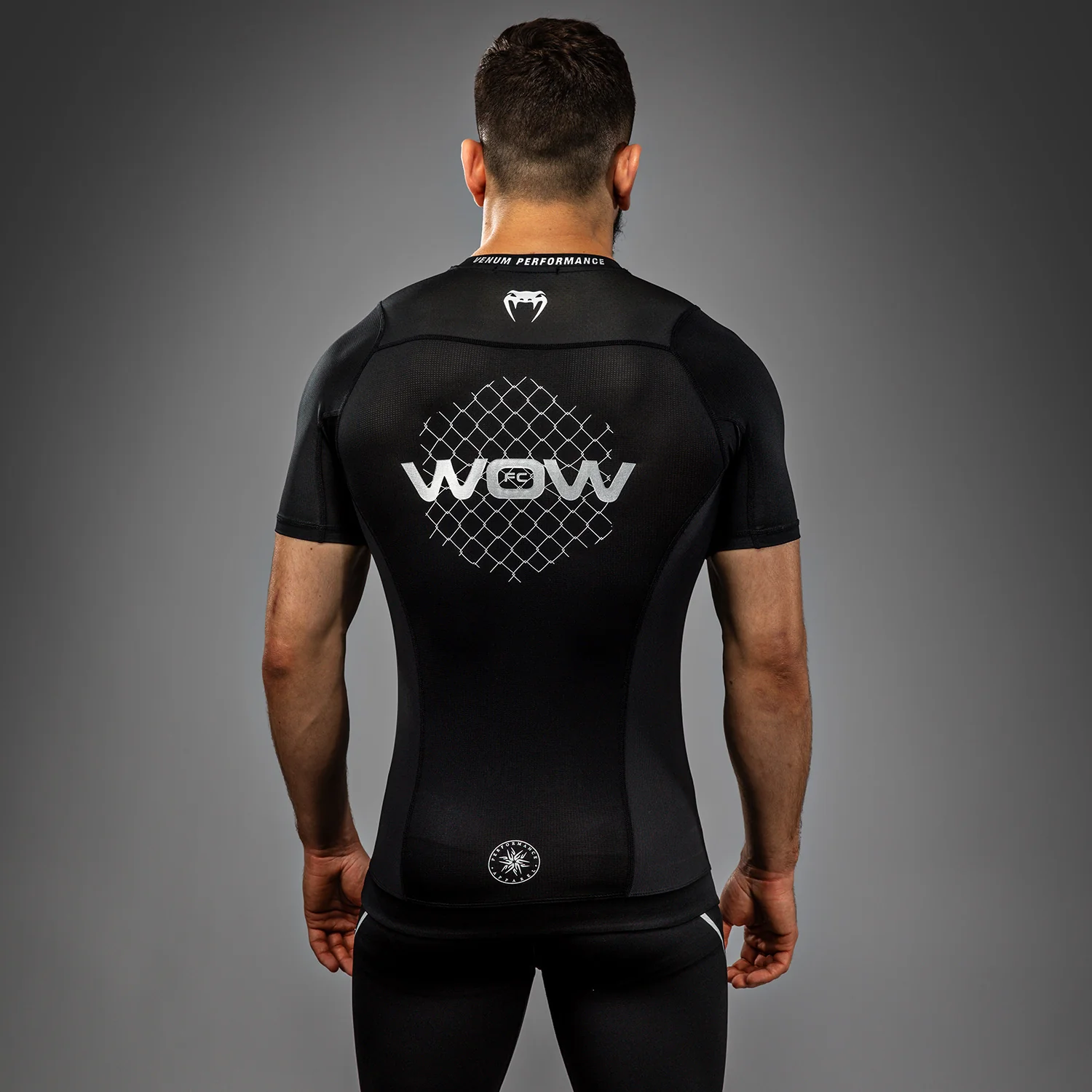 Venum x WOW FC Short Sleeve Rashguard - Black/ Silver Grey - Image 2