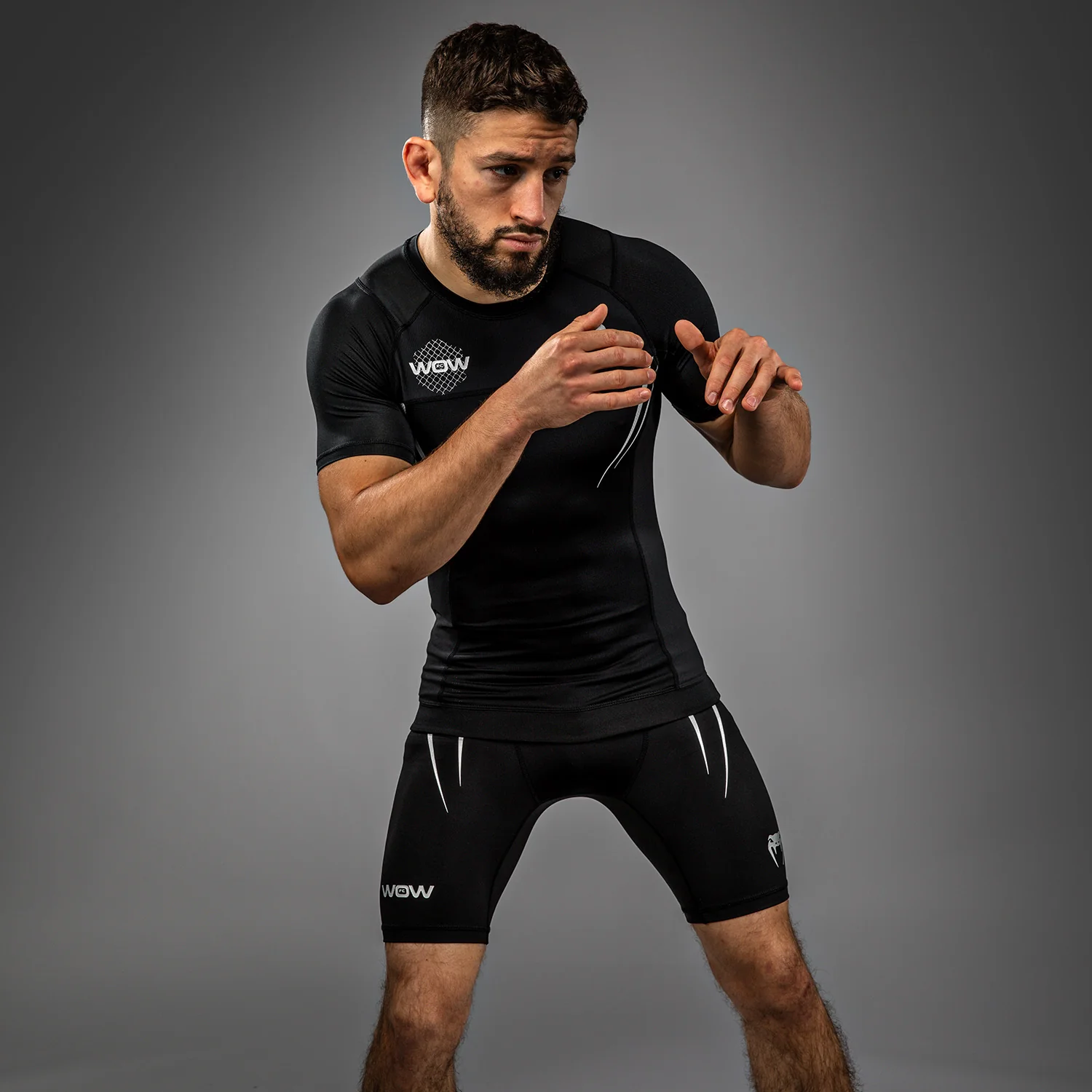 Venum x WOW FC Short Sleeve Rashguard - Black/ Silver Grey - Image 4