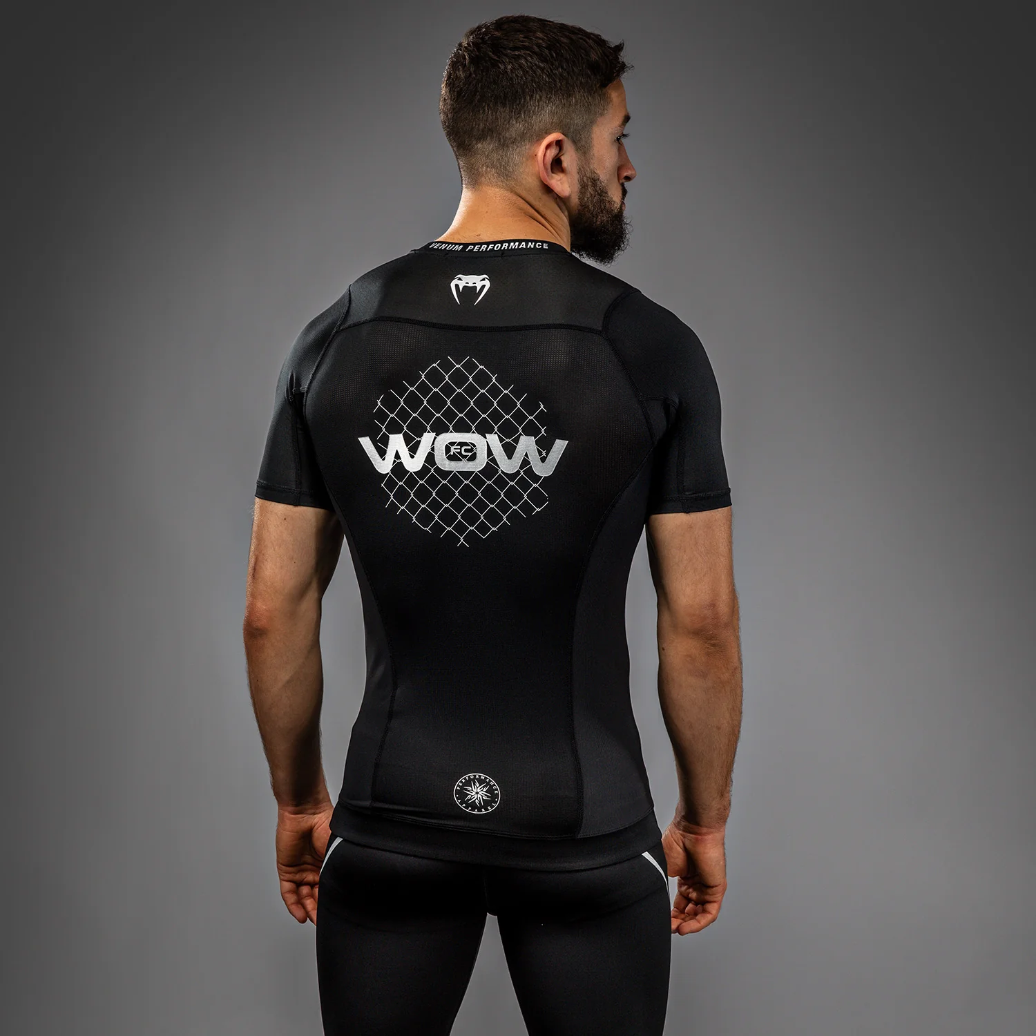 Venum x WOW FC Short Sleeve Rashguard - Black/ Silver Grey - Image 5