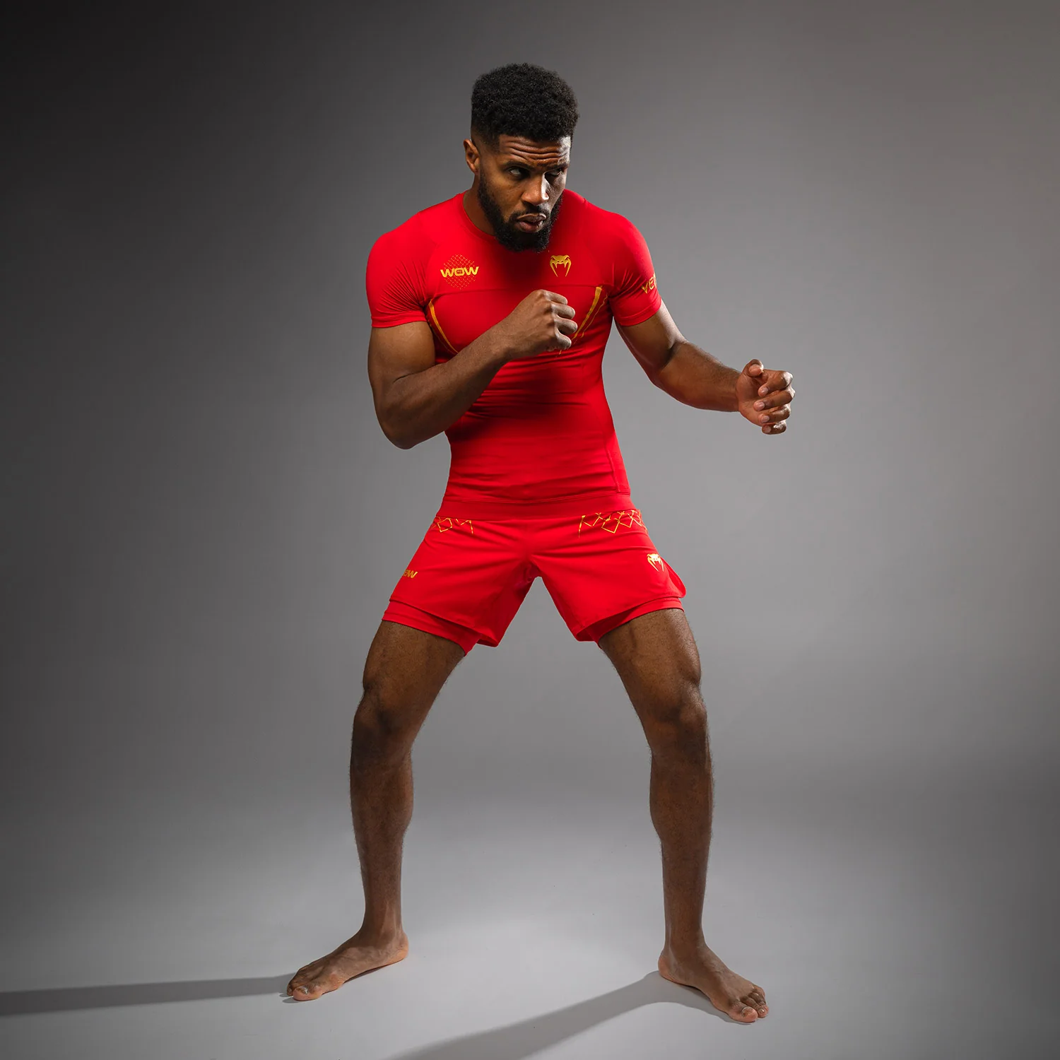 Venum x WOW FC Short Sleeve Rashguard - Fury Red/ Gold - Image 2