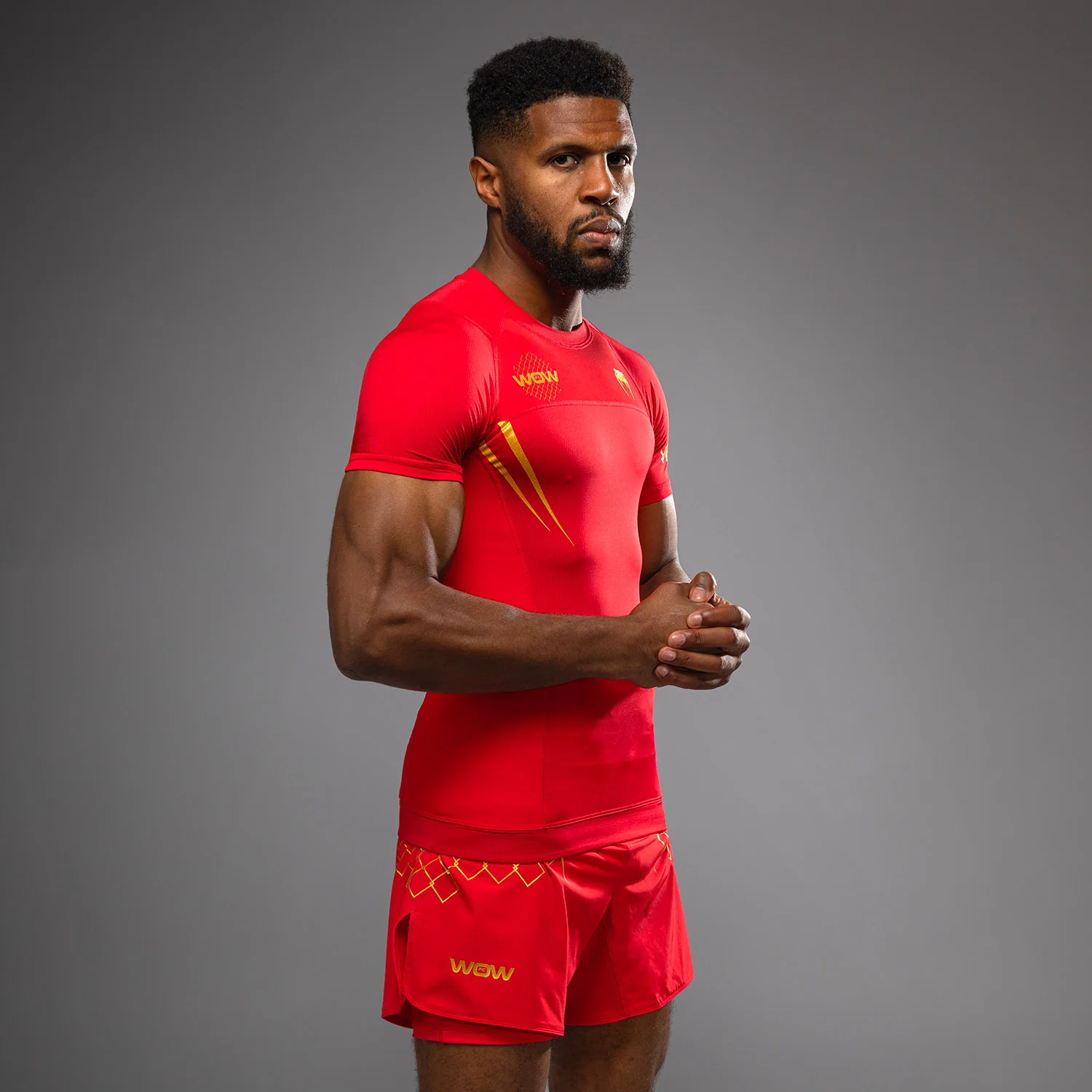 Venum x WOW FC Short Sleeve Rashguard - Fury Red/ Gold - Image 3