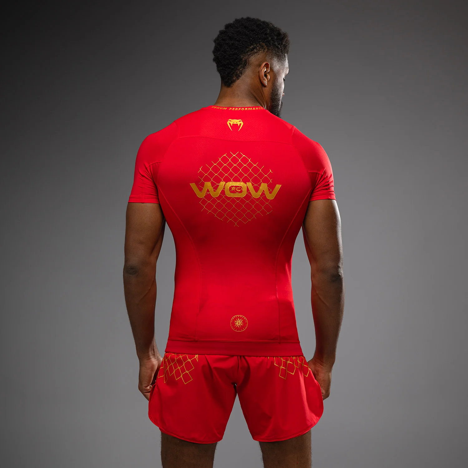 Venum x WOW FC Short Sleeve Rashguard - Fury Red/ Gold - Image 6