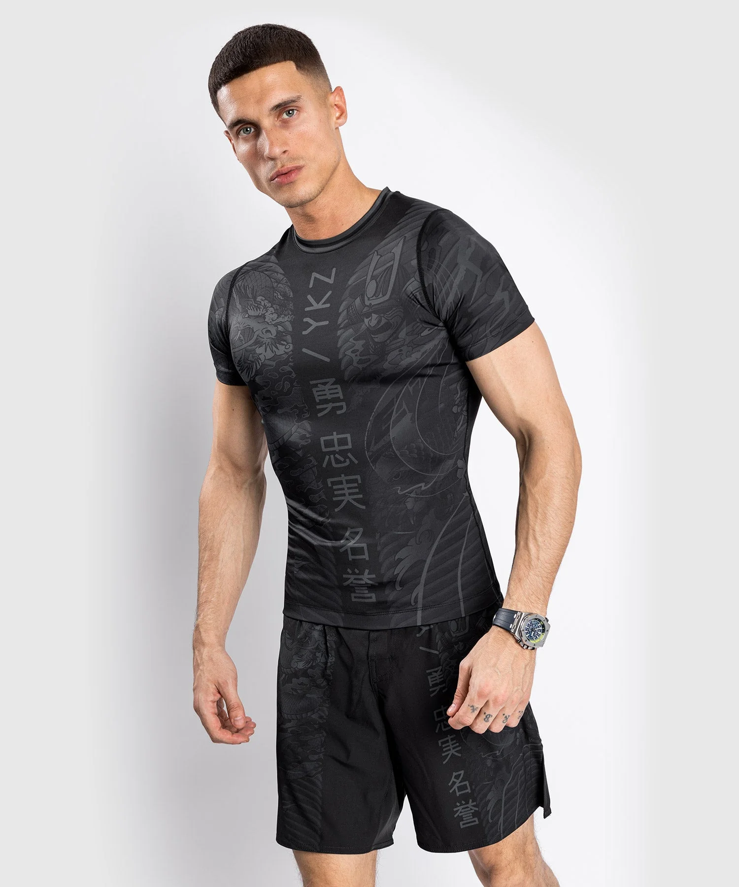 Venum YKZ21 Rashguard - Short Sleeves – Black/Black - Image 3